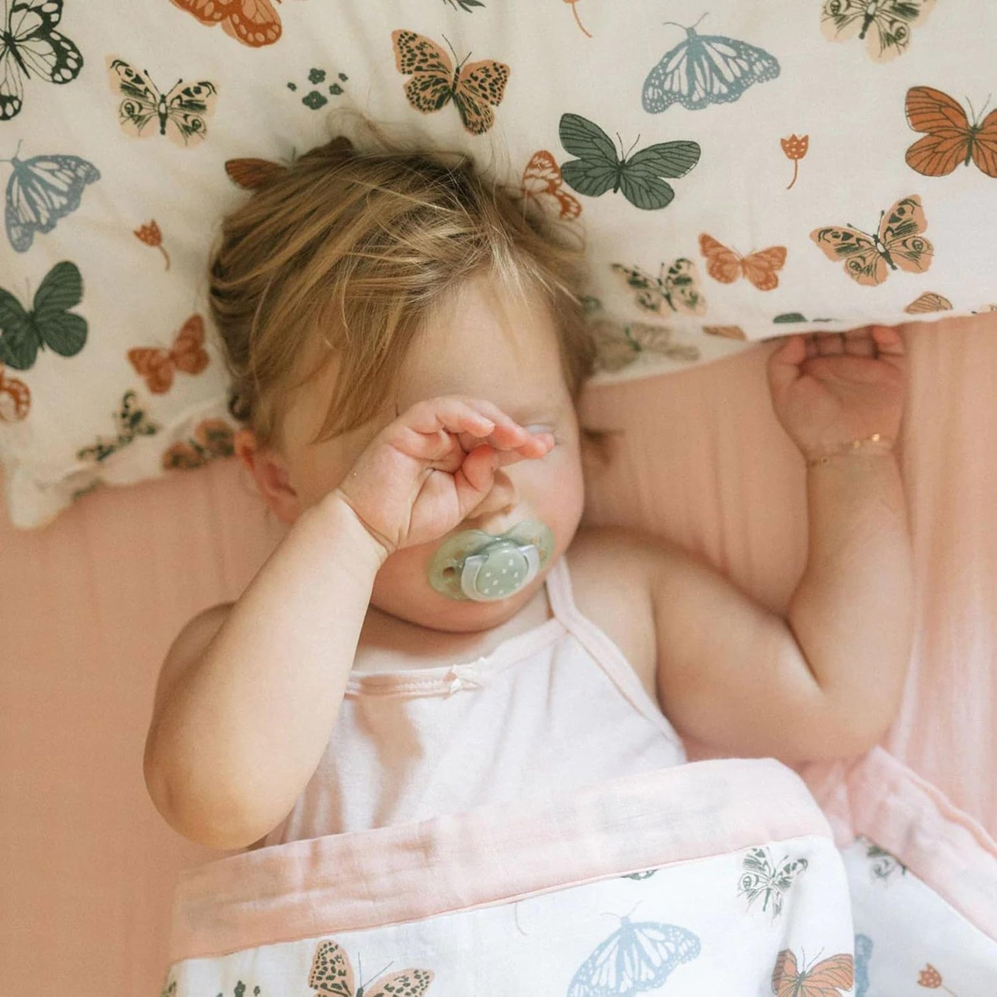 Little Unicorn Standard Pillowcase 2 Pack | Super Soft & Breathable Muslin Fabric | Snug Envelope Closure (Butterflies)