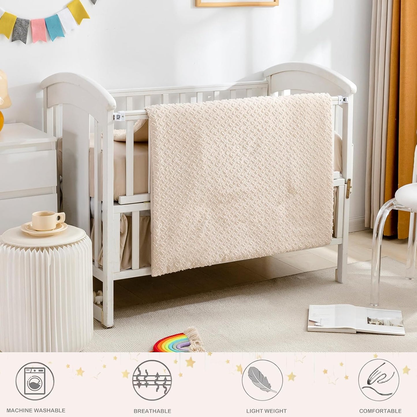 Cokouchyi 3 Piece Bedding Set for Boy Girls, Jacquard Tufted Geometric Crib Set, Includes Skirt