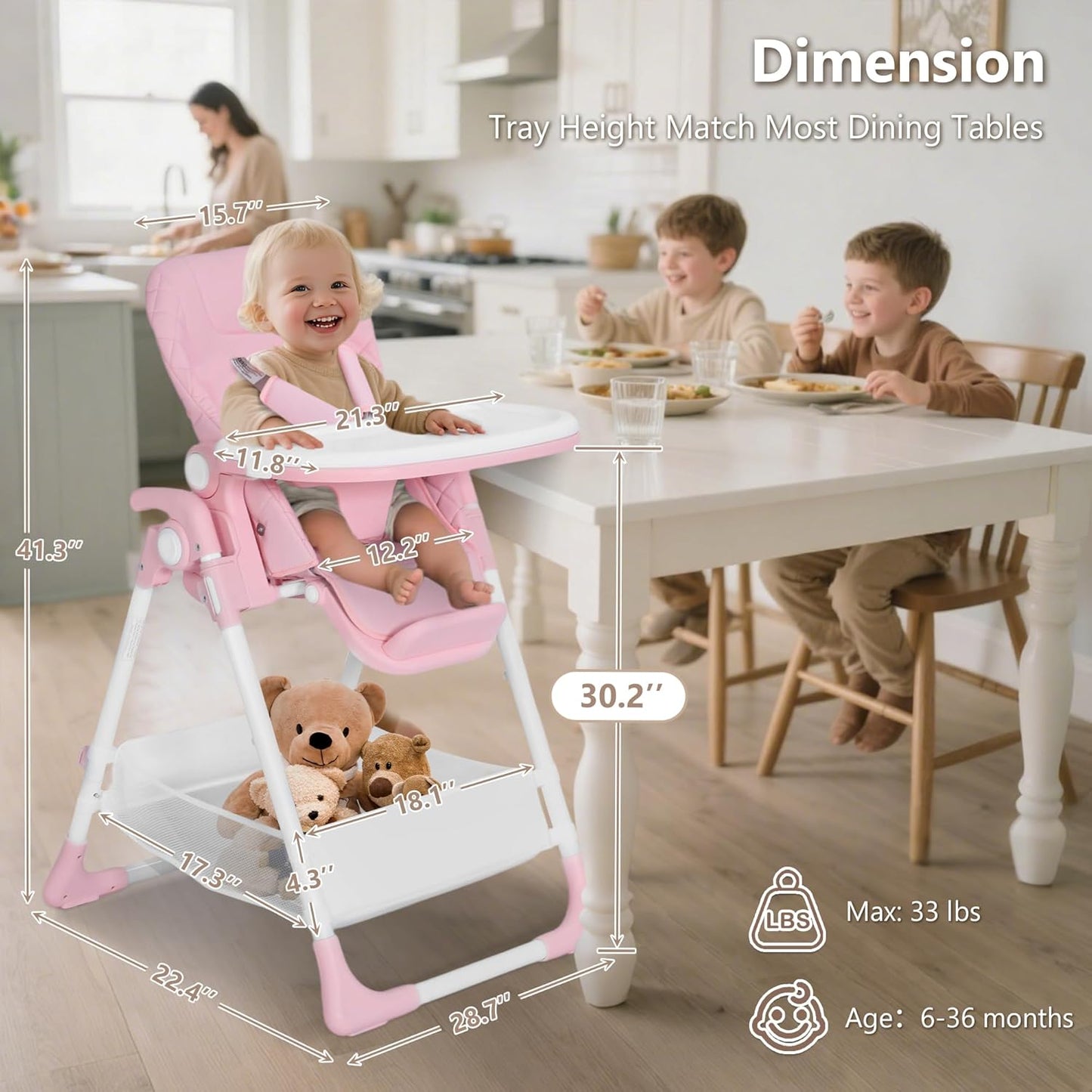 Kinder King Convertible Baby High Chair, Adjustable Feeding Chair for Babies and Toddlers with