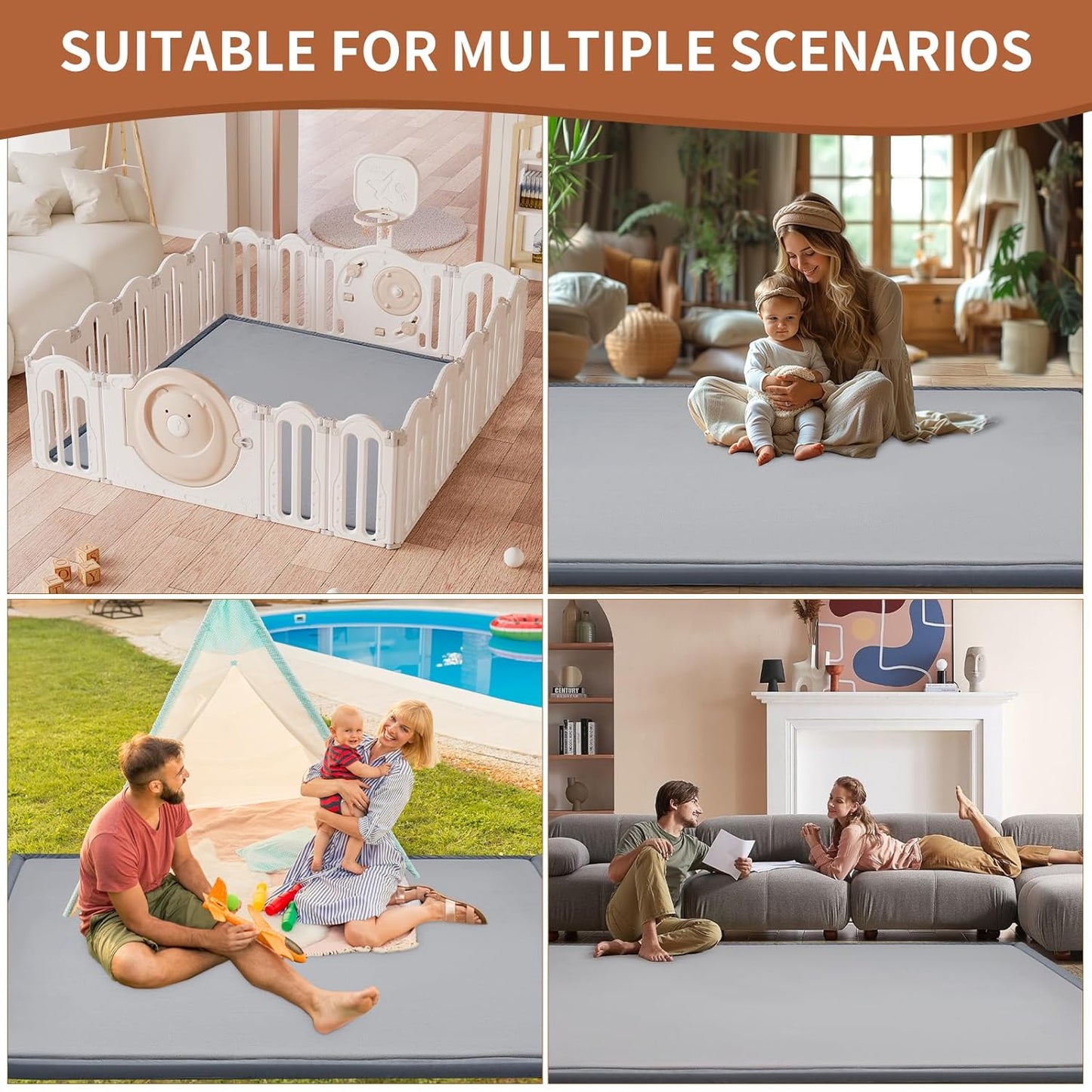 SUNYRISY Baby Play Mat for Floor 50 x 50in, 1.4in Thick Memory Foam Padded Play Mats for Baby, Soft Velvet Infants Toddler Kids Crawling Mat for Nursery, Non-Slip Bottom