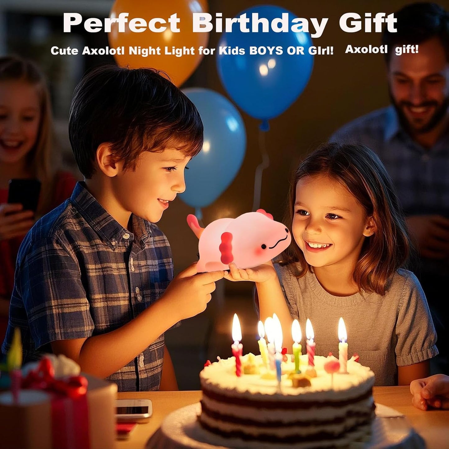 DREAMING MY DREAM Cute Axolotl Night Light, LED Squishy Novelty Animal Night Lamp, 3 Level Dimmable Nursery Nightlight for Breastfeeding Toddler Baby Kids Decor, Cool Gifts Kids (Axolotl)