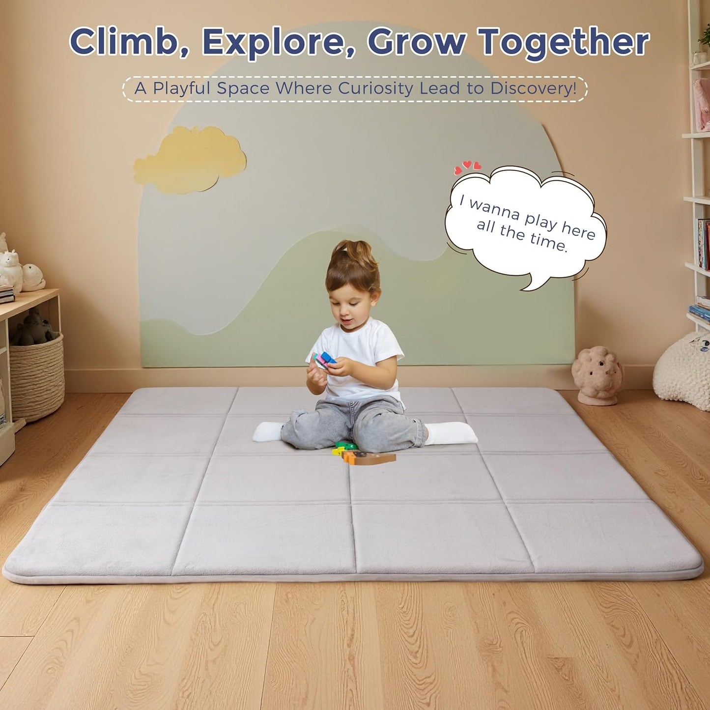 MAXYOYO 1.2" Thick Baby Play Mat for Floor, 49"x 49" Foldable Playpen Mat, Tummy Time Foam Mats Ultra Soft Support, Padded Carpet with Non-Slip Backing for Infant,Kids and Toddler Crawling, Grey