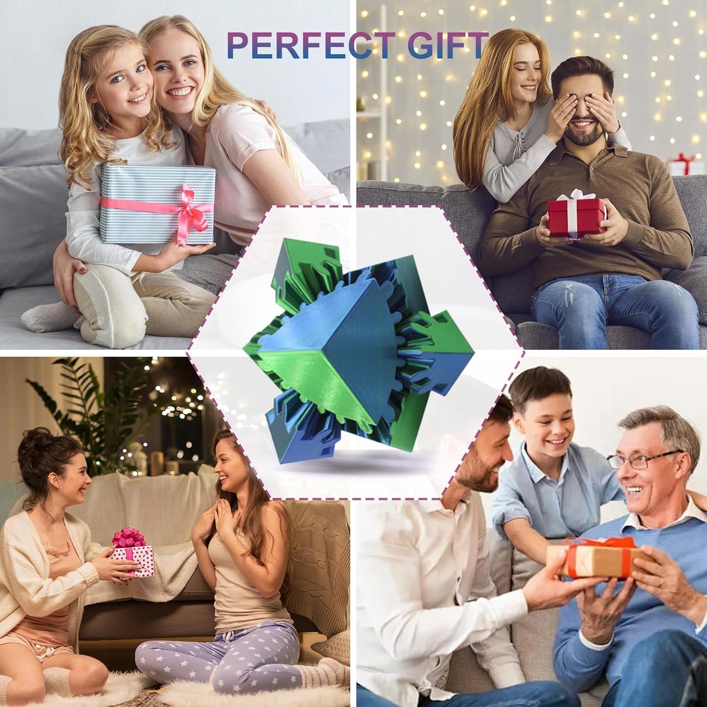 Gear Sphere Gear Cube 3D Printed Gear Ball Spin Cube Fidget Toy Relieving Stress & Anxiety, Fidget Cube GearSphere Desk Toy, Whirling Wonder Fidget for Sensory and Autism (Laser Blue Green)