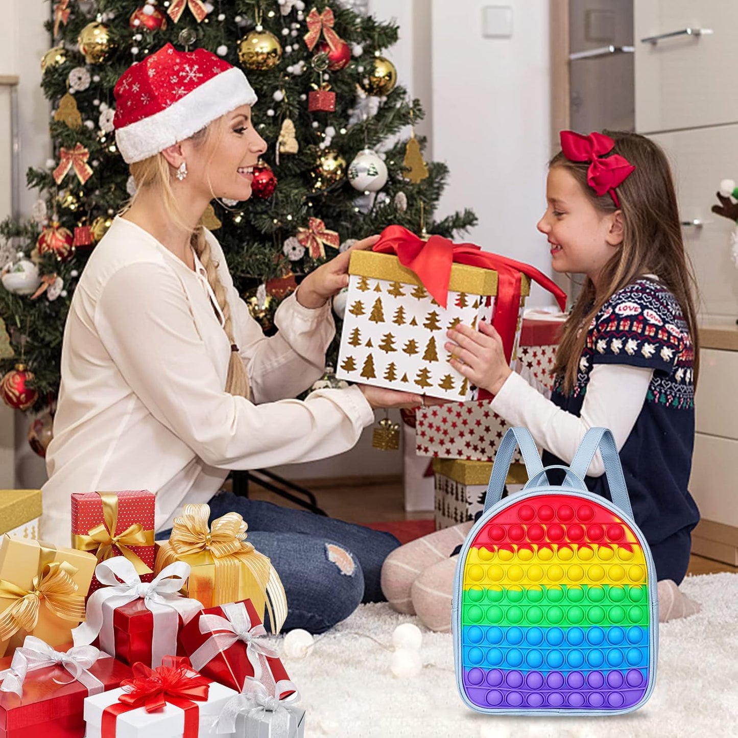 SCIONE Pop Backpack Fidget Toy for Girls, Easter Gifts for Kids School Bookbag, Large Capacity Push Bubble Backpack Fidget Toys Easter Fidgets Gifts for Girls