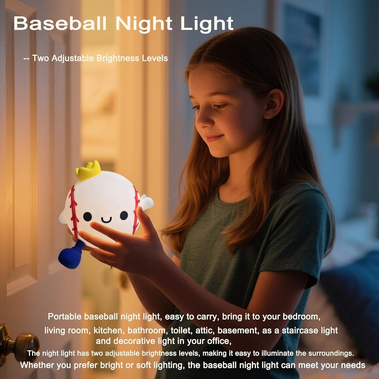 DREAMING MY DREAM Baseball Night Light,Cute Silicone Squishy Novelty LED Night Lamp, Touch Lamp with 2 Levels Dimmable 20Min Timer,for Nursery Bedroom Kids Room Boys Girls Gifts