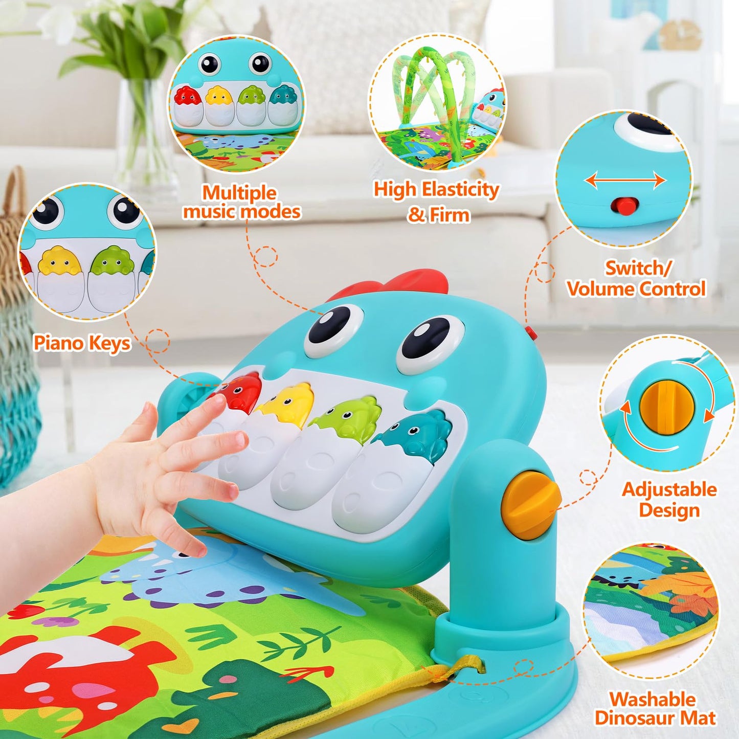 UMIKU Baby Gym Play Mat Baby Gifts Tummy Time Mat Activity Center, Dinosaur