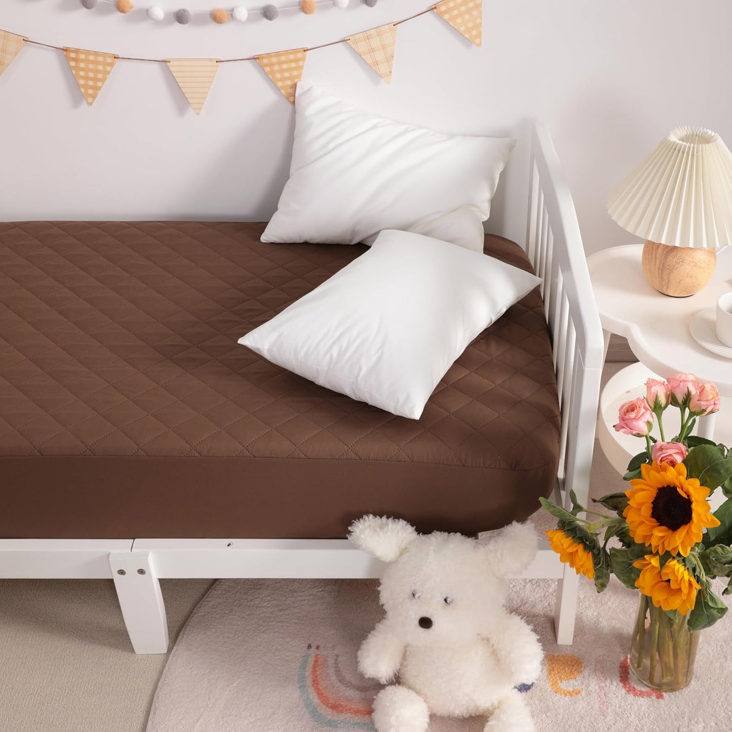 NTBAY 2 Pack Waterproof Crib Mattress Protector, Quilted 28"x52" Toddler Fitted Sheet - Machine