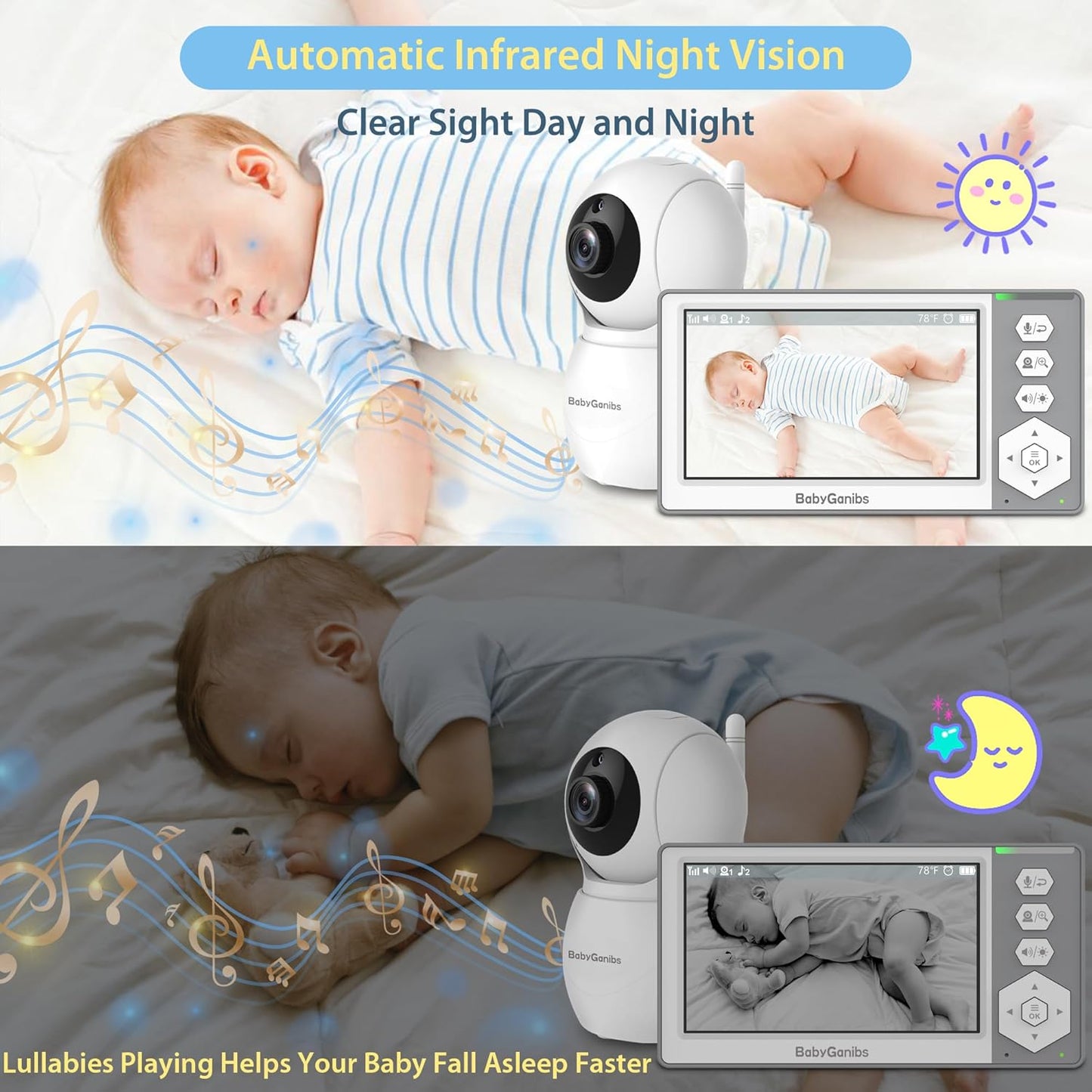 Baby Monitor with 3 Cameras Standby for 23-Hour Battery, Remote Control 4.3'' IPS Video Baby Monitor No WiFi Up to 1000ft Range, ECO, Night Vision, Temperature, 2-Way Talk, 8 Lullabies