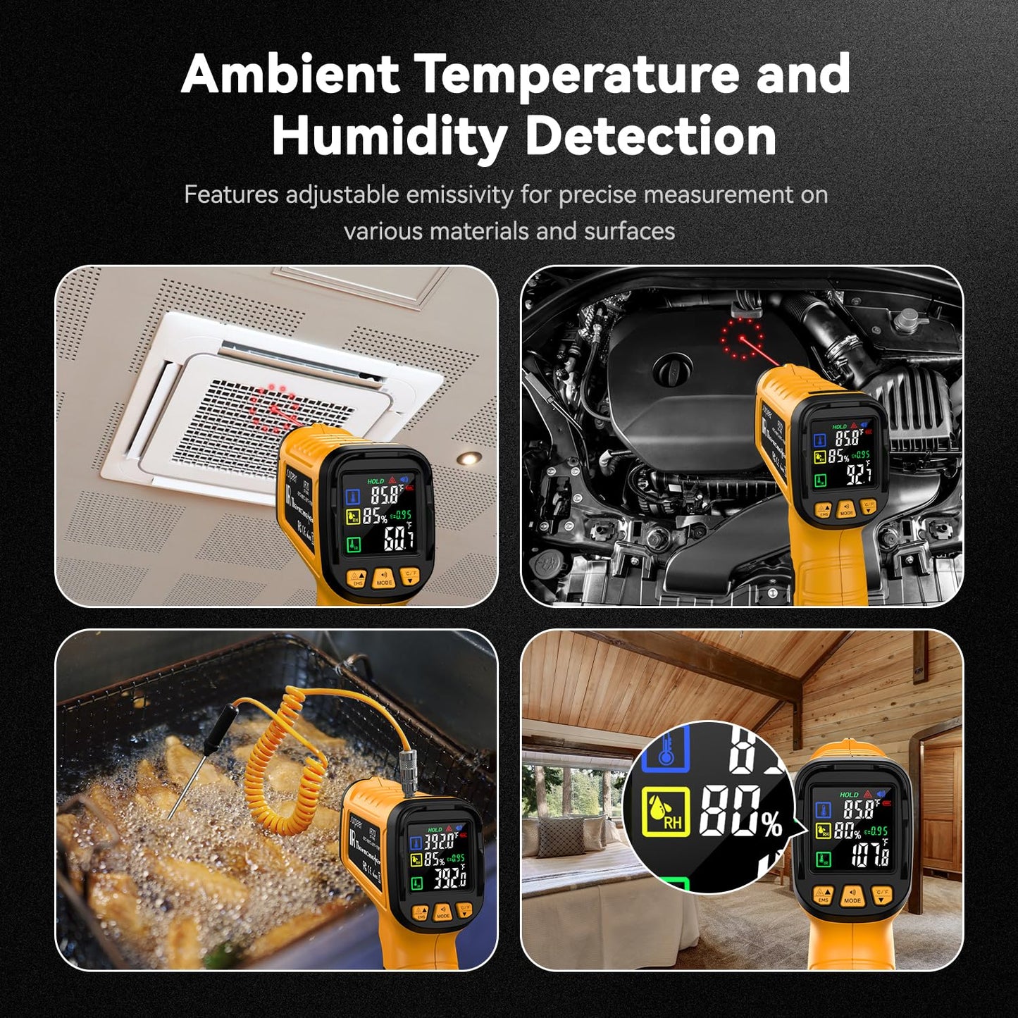 50:1 Infrared Thermometer -58F to 1796F, Laser Temp Gun with Thermocouple Probe for Pizza Oven