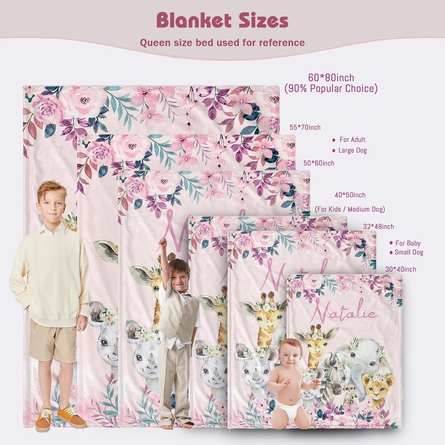 Personalized Baby Blanket with Name Custom Animals Blanket for Infant Toddler Newborn Customized for Boy Girl Birthday Christmas