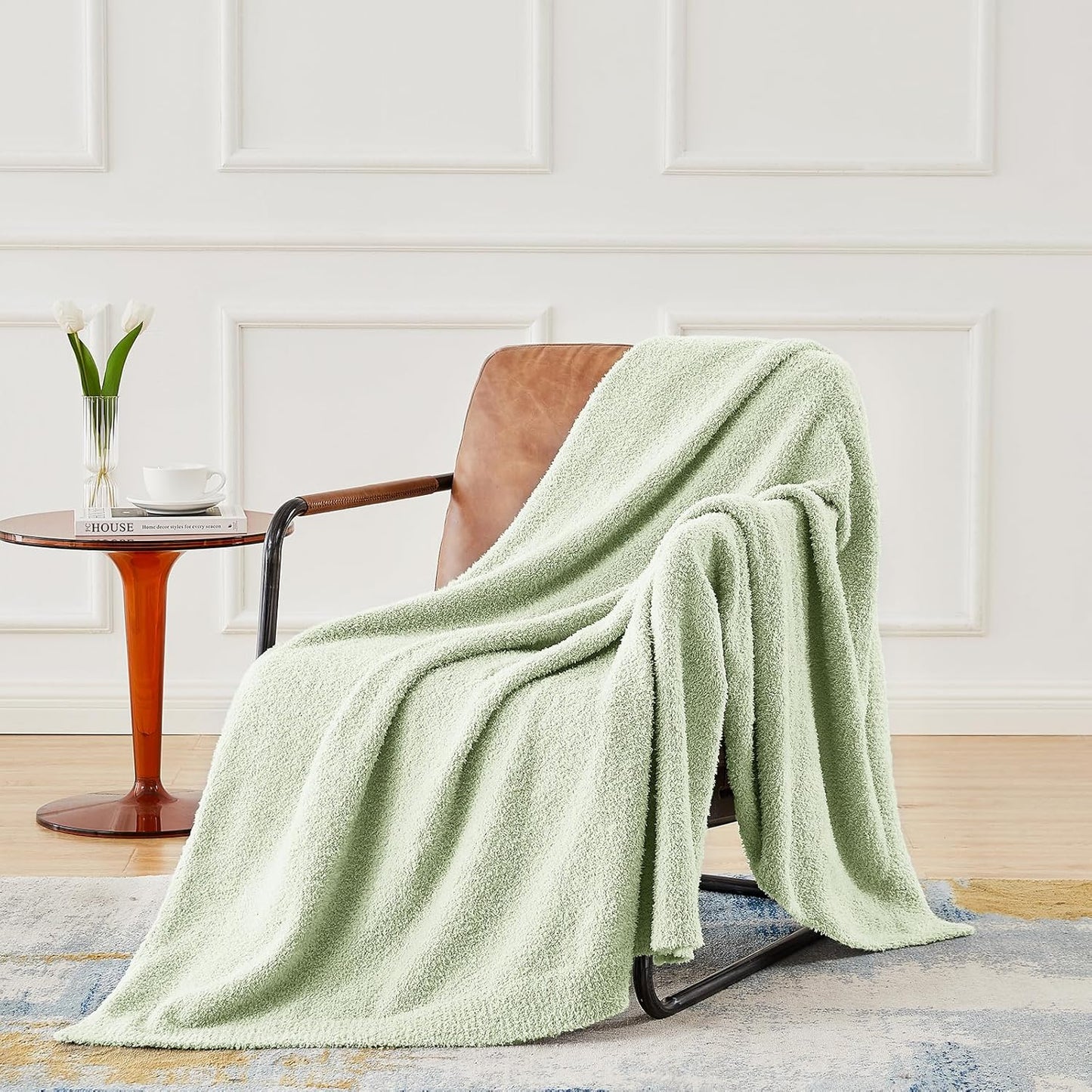 CYMULA Knit Throw Blanket for Mint Green - Super Soft Lightweight Plush Fuzzy Fluffy Cozy Blankets
