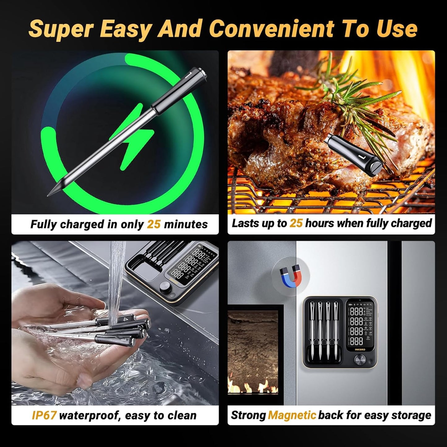 Wireless Meat Thermometer with 4 Probes, Inkbird Wifi BluetoothThermometer Digital Wireless for