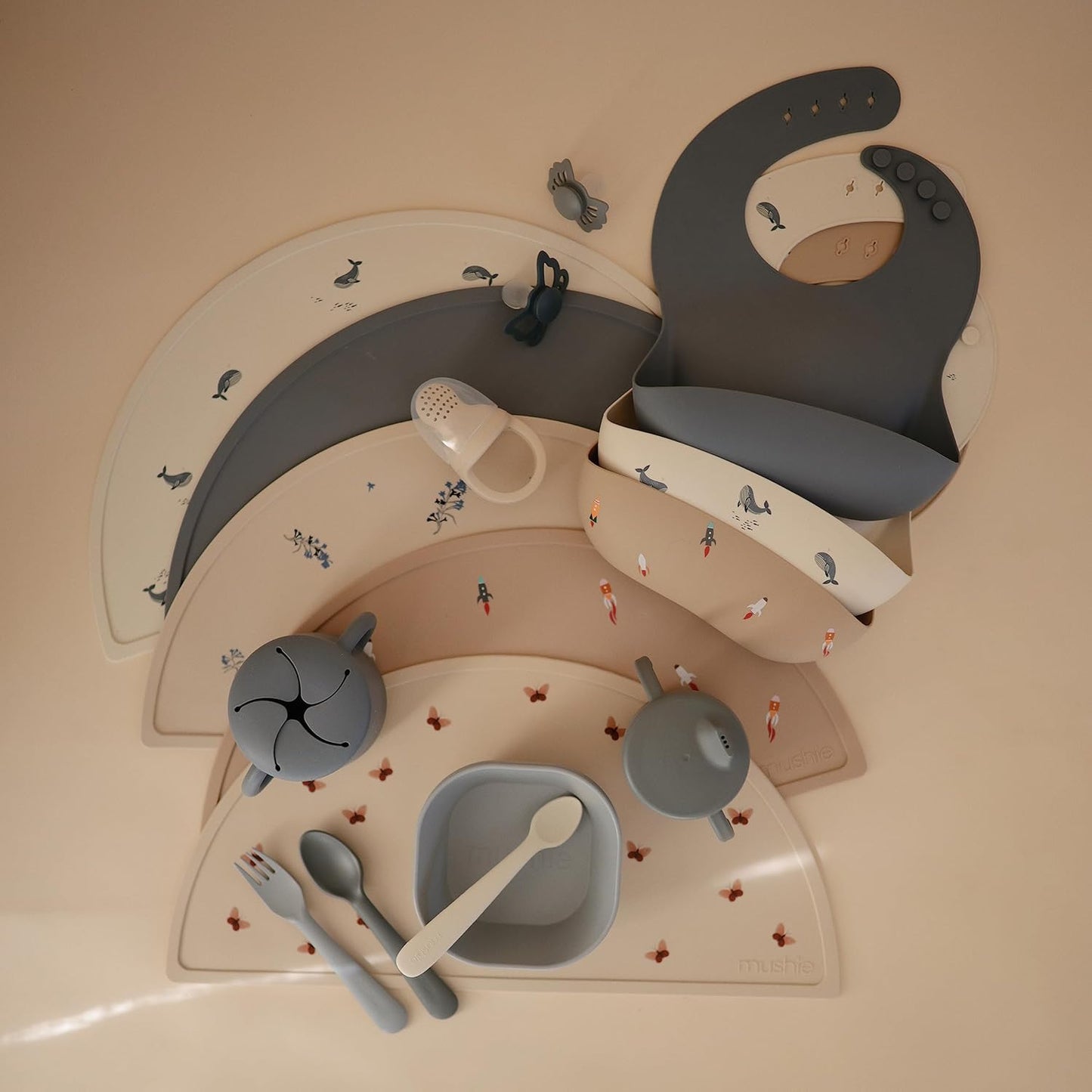mushie Silicone Baby Bib | Adjustable Fit Waterproof Bibs (Tradewinds)