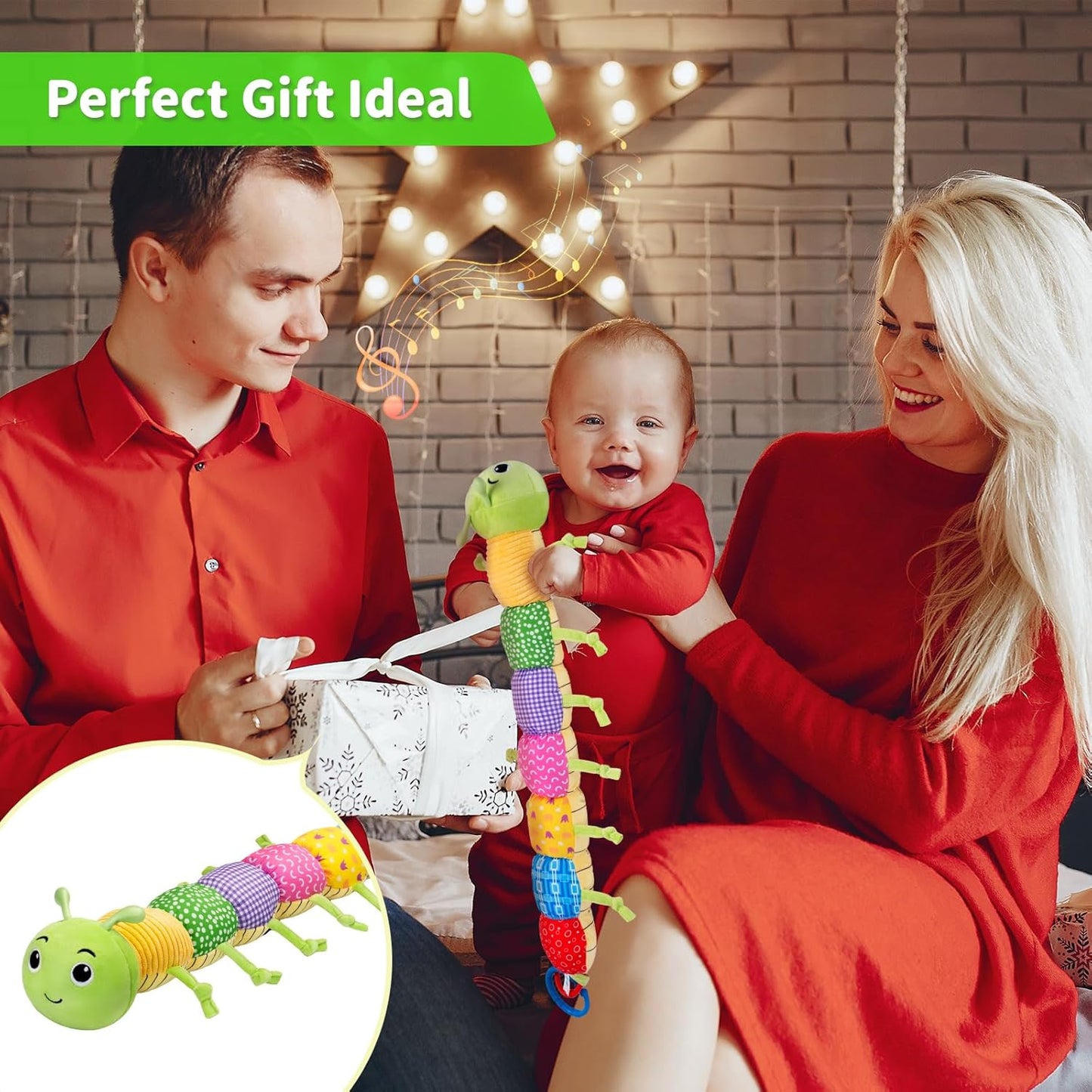 Baby Toys, Musical Plush Stuffed Toy for Newborn 0-3 0-6 3-6 6-12 Months Old, Animal Soft Rattle Sensory Toys with Teether for Tummy Time, Infant Boy& Girl Easter Gifts, Caterpillar