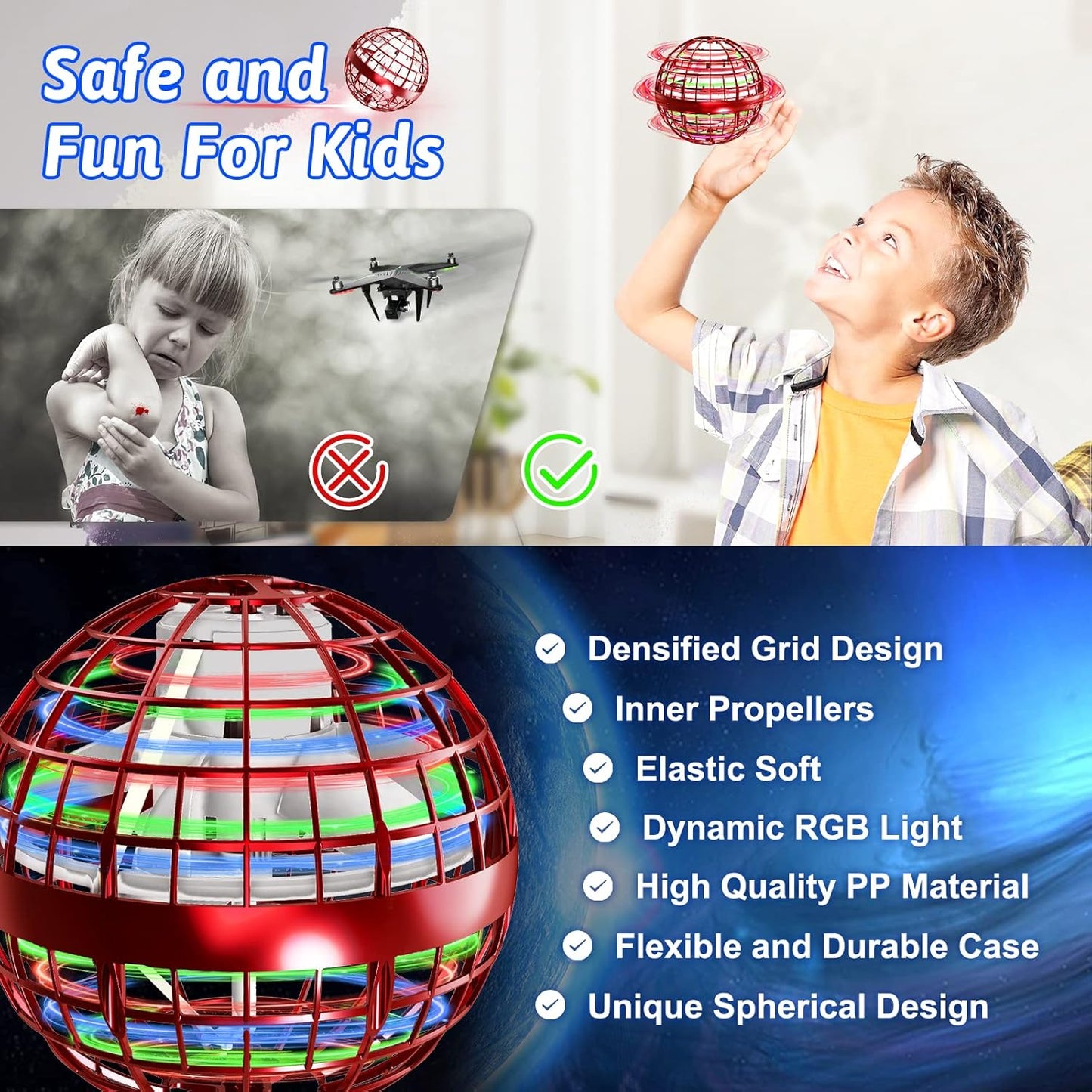 semai Flying Orb Ball Toys, Hover Orb, Hand Controlled Mini Drone Flying Ball Globe Shape Spinning UFO Magic Flying Boomerang Spinner Kids Adults Indoor Outdoor Toys Games