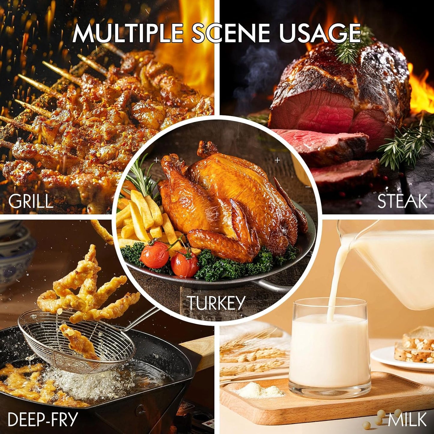 Meat Thermometer Digital with Backlight, Calibration & Hold Function, IP65 Waterproof Food