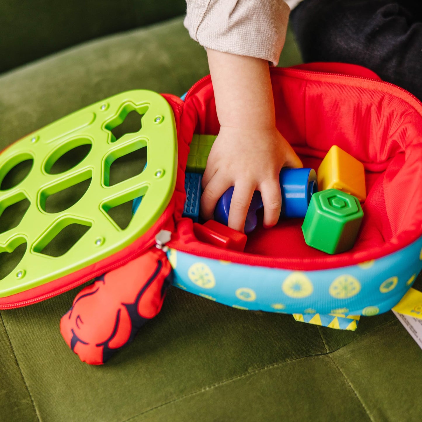 Melissa & Doug K’s Kids Take-Along Shape Sorter, 9 Textured Building Blocks & Soft Sensory Activity