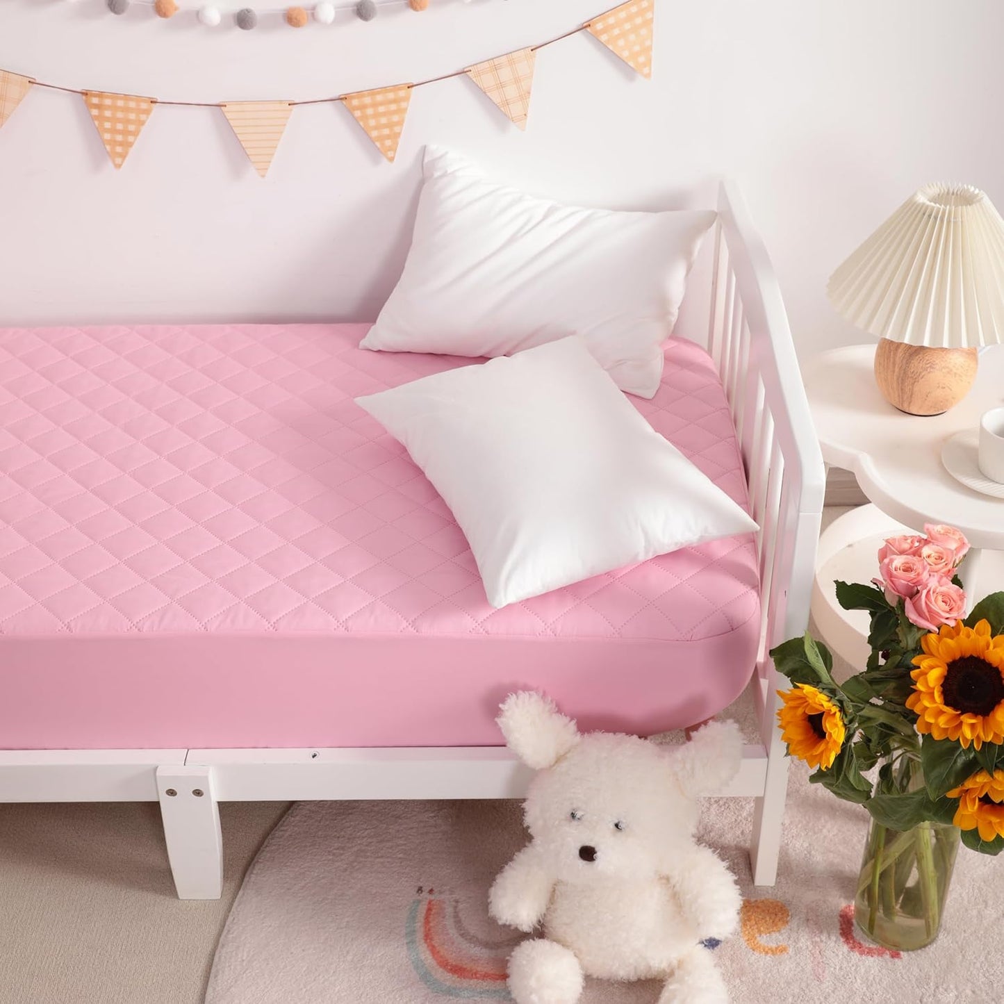 NTBAY 2 Pack Waterproof Crib Mattress Protector, Quilted 28"x52" Toddler Fitted Sheet - Machine