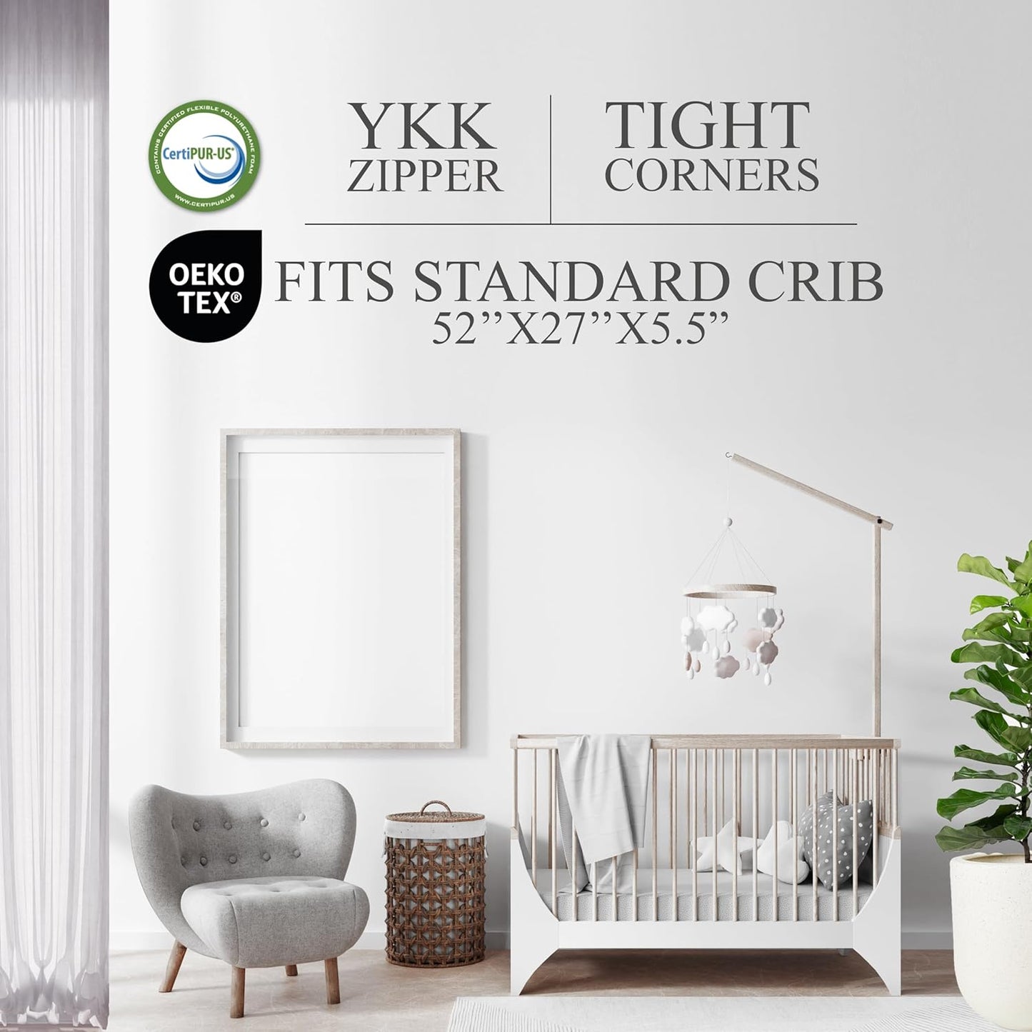 Organic Cotton Dual-Sided Crib Mattress | 2-Stage Premium Memory Foam CertiPUR-US Hypoallergenic Baby Mattress, Firm Support for Infant, Cooling Gel for Toddler, Waterproof Washable Cover, (Blue)