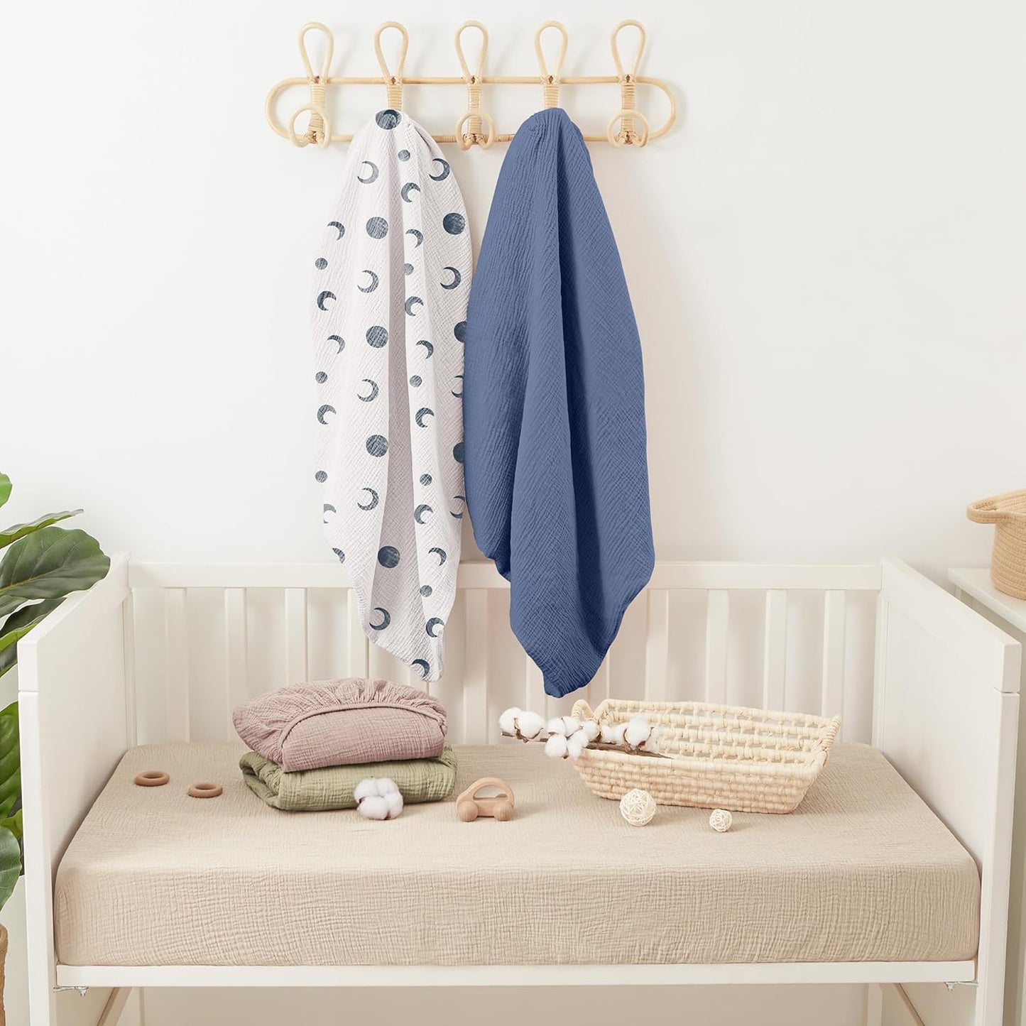 Bearmoss Muslin Mini Crib Sheets for Pack N Play Mattress - 100% Cotton - 38"x24" Soft Breathable