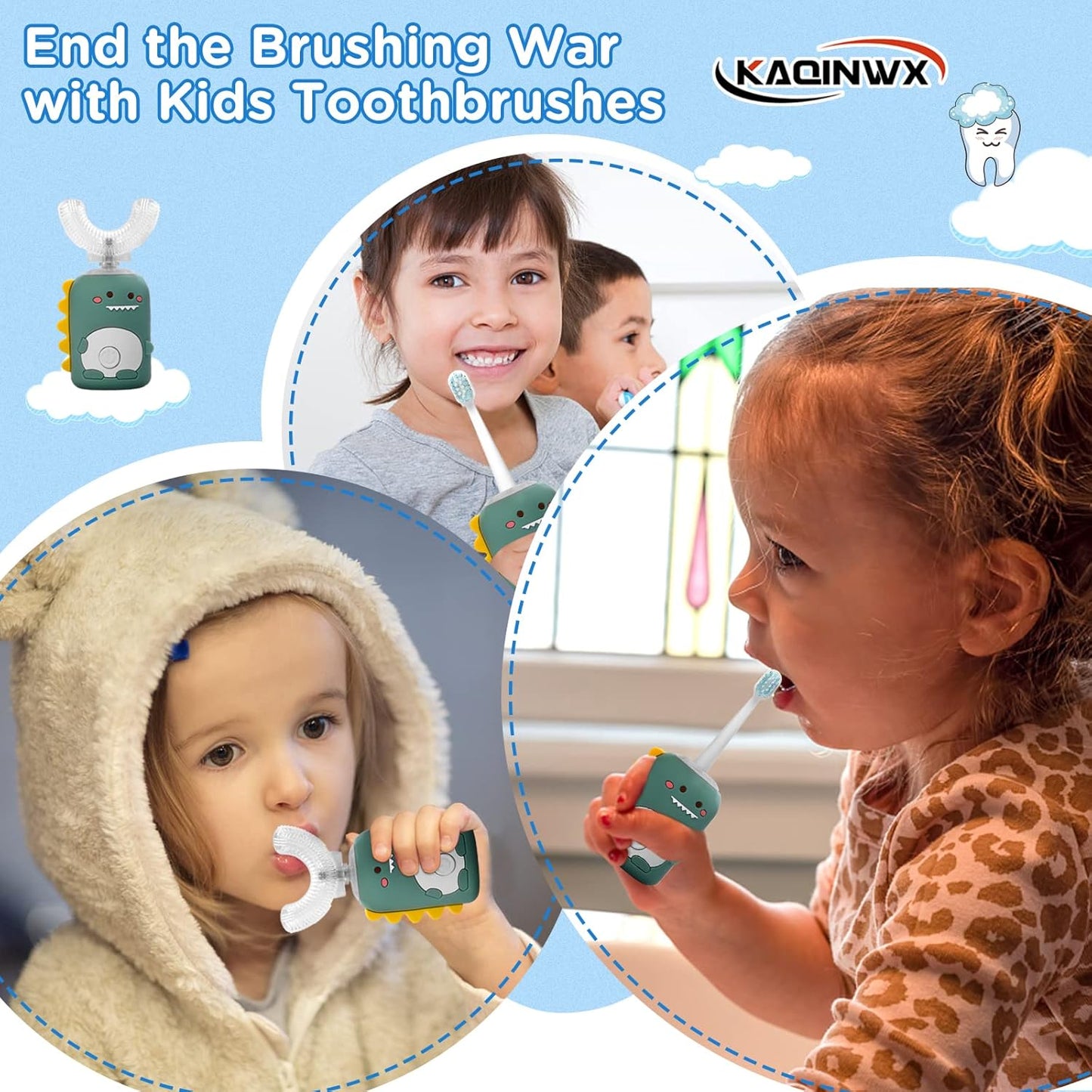 Kids U Shaped Electric Toothbrush for Age 2-12, Rechargeable Toddler Toothbrush with Smart Timer &