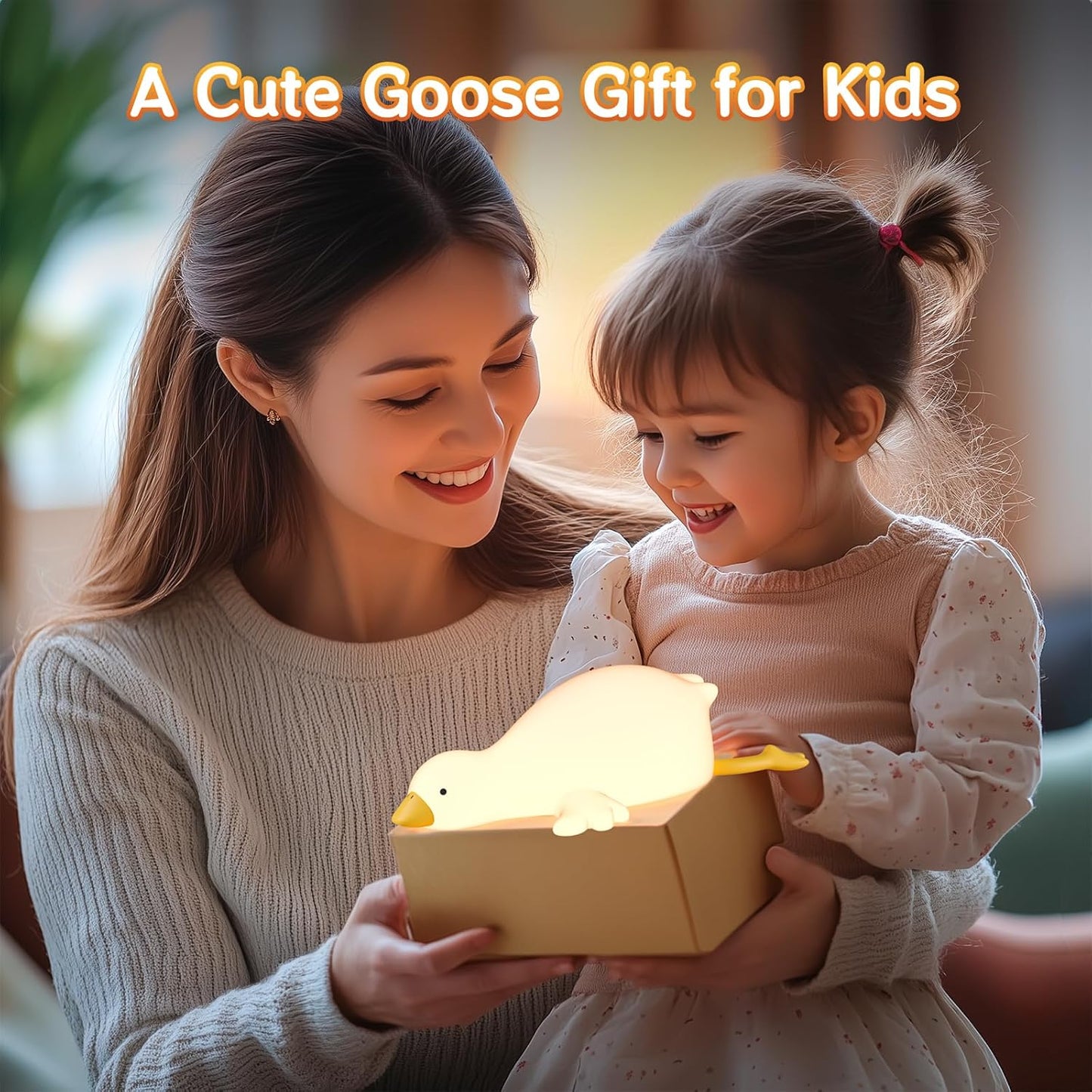 Goose Cute Night Light for Toddler,Kids,Baby, Lying Duck Nightlight Ambient LED Lamp for Bedside Sleeping Companion, Rechargeable Battery Powered, 30Min Auto-Off