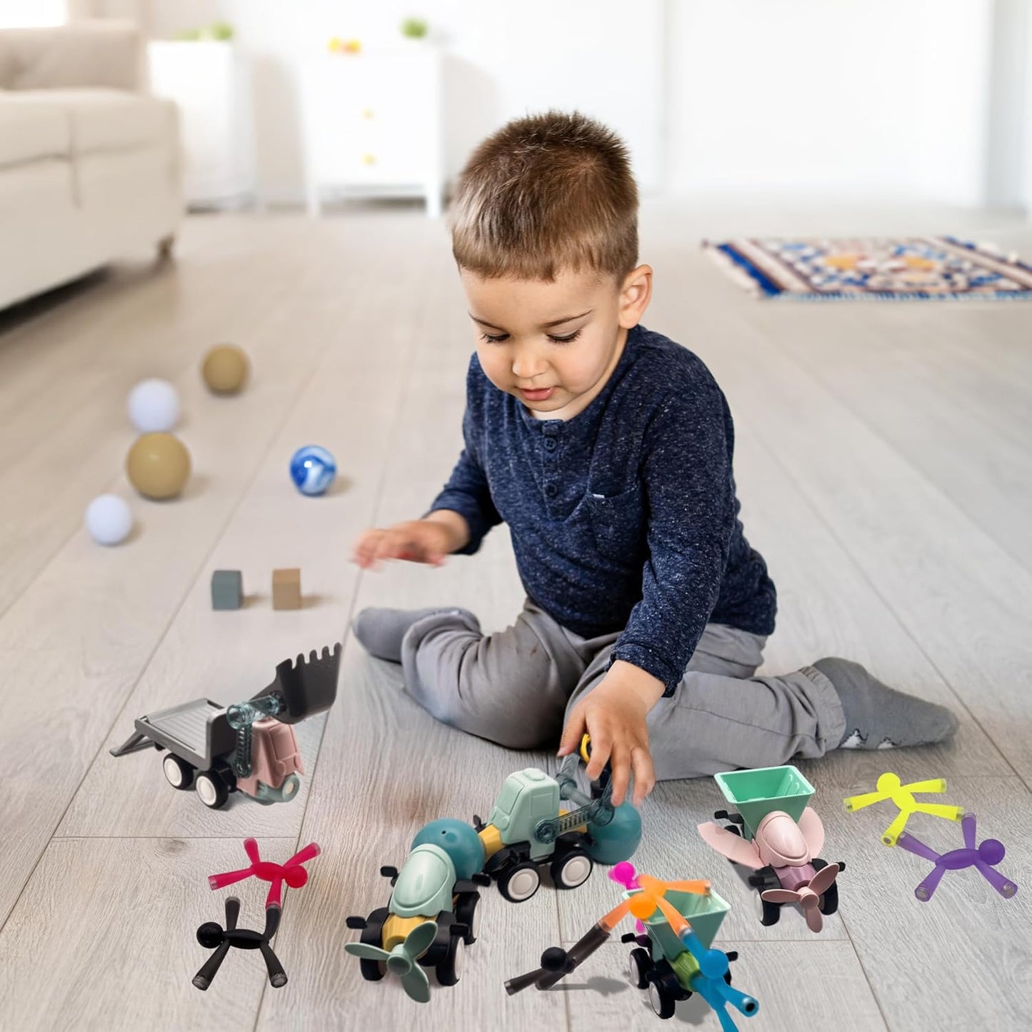 MAGMEN Mini Movers: Magnetic Blocks Building Set - Build Cars, Trucks, Planes & More! Fun & Imaginative STEM Learning Toys (79 pcs) for Kids Ages 3