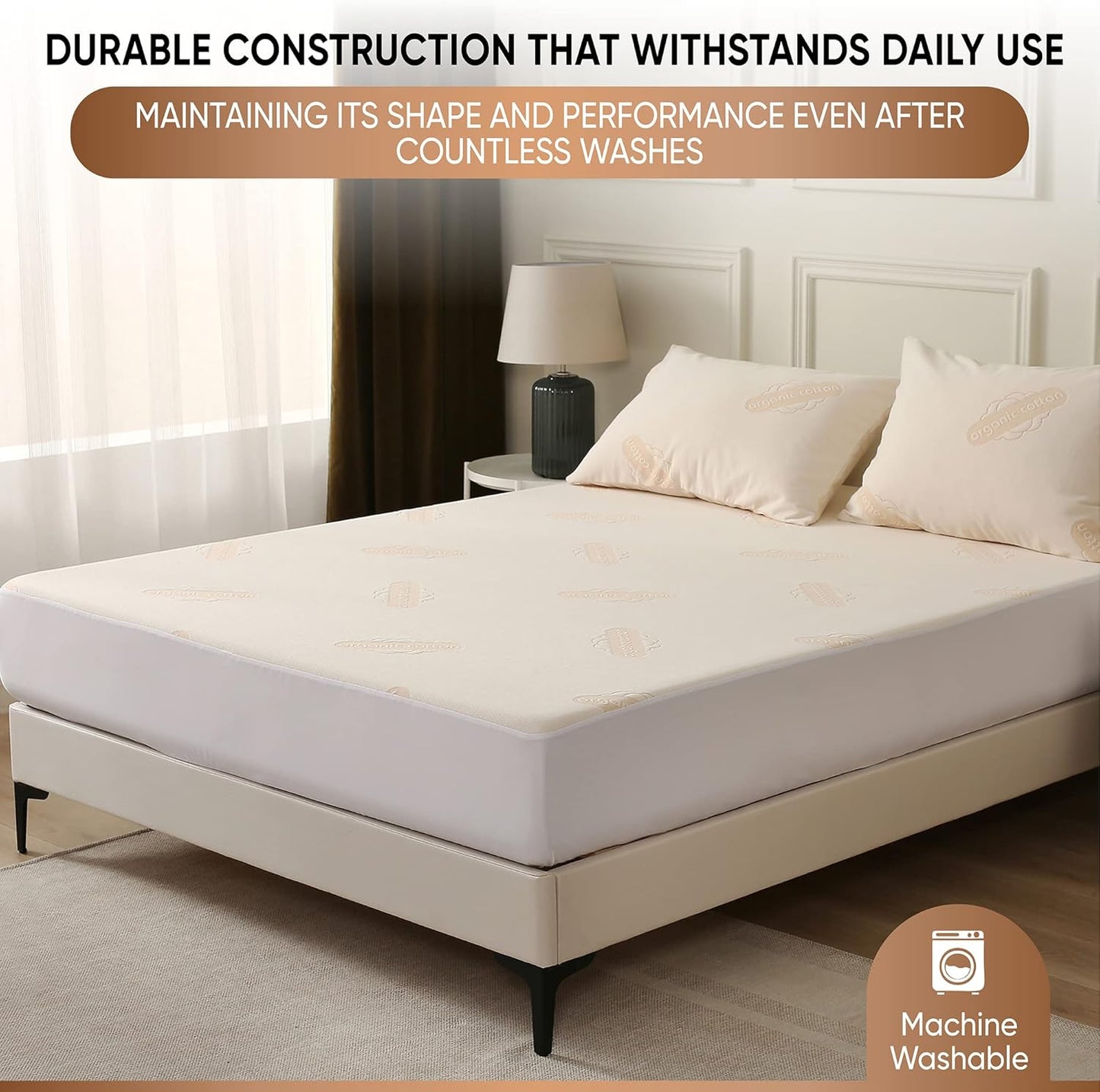 Waterproof Organic Mattress Protector Twin XL - Organic Cotton Breathable Mattress Pad Cover - 200 GSM Comfort - Deep Pocket - Fitted Comfort