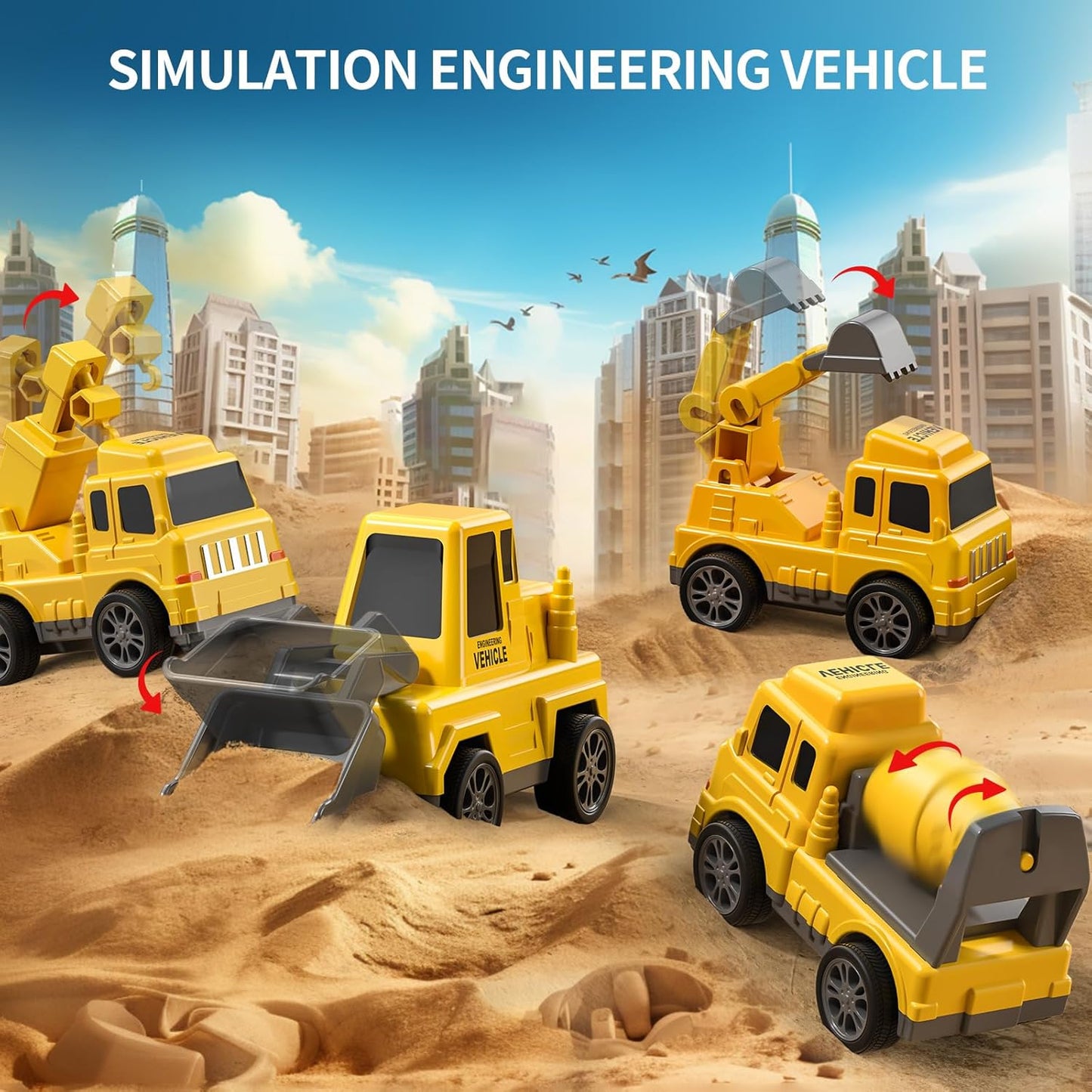 TEMI Construction Truck Boy Toys for 3-5 Year Old Toddlers - Toys for 3 4 5 6 7 Years Old Engineering Transport Vehicle Carrier Truck, Kids Excavator Crane Gifts Toys for Boys and Girls Aged 4-6