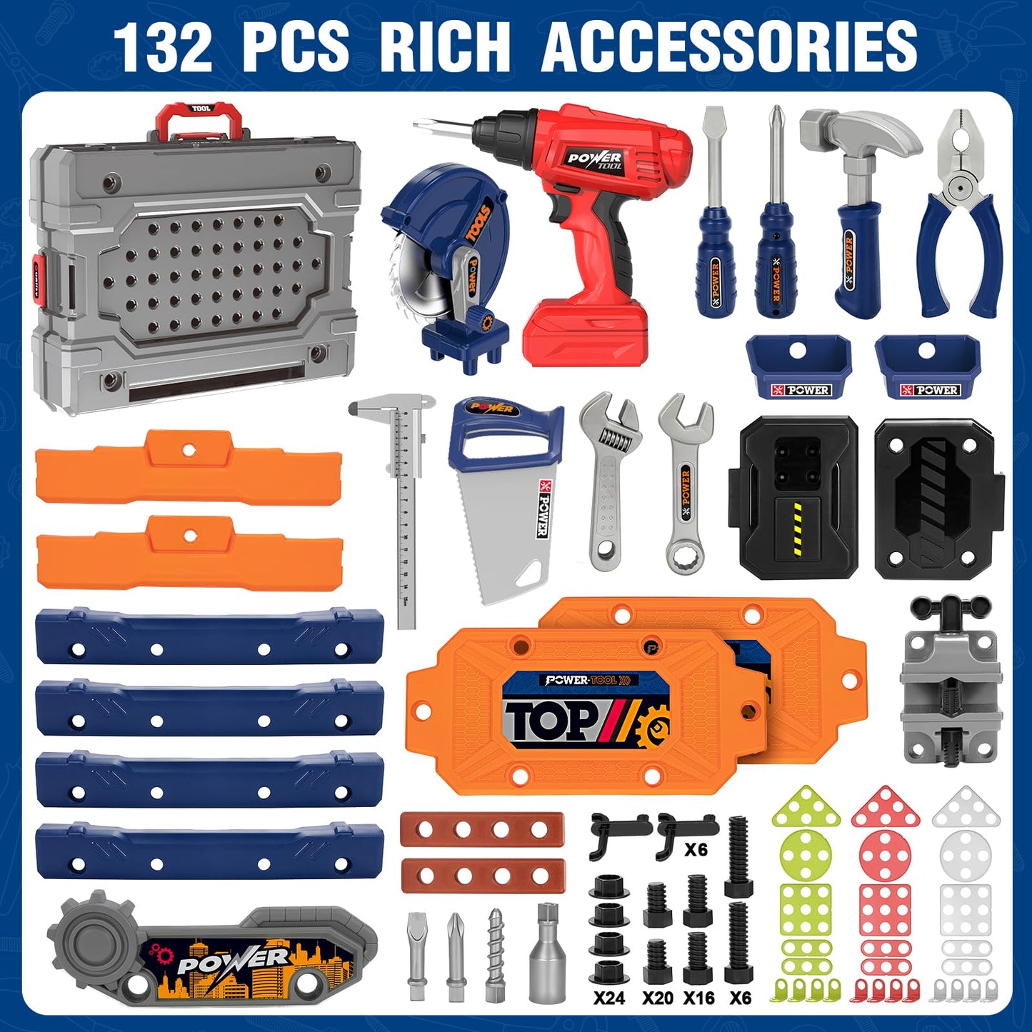 TooyBing Kids Tool Bench Set with Electric Drill and Realistic Tools, Construction Workbench