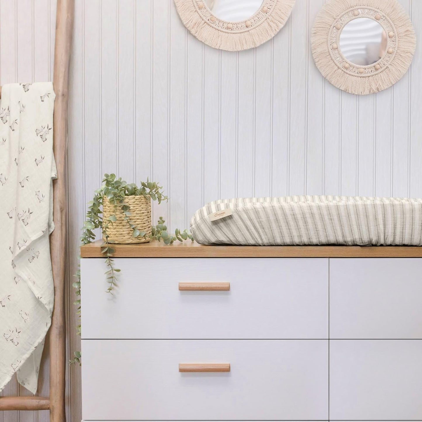 Crane Baby 100% Organic Cotton Change Pad Cover, Neutral Stripe Pattern for Boys, Girls, Unisex, Ultra-Soft GOTS Certified Cotton Cover, Perfect Registry Gift