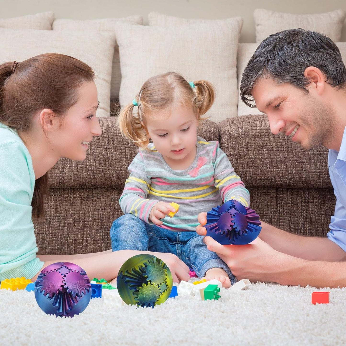 3D Printed Gear Ball Spin Ball, 4inch Large Gear Ball Fidget Toy, Gear Sphere Cube Puzzle, Gearball Fidget Desk Toy, Gearsphere Steampunk Whirling Wonder Fidget Stress Ball (Blue Green)