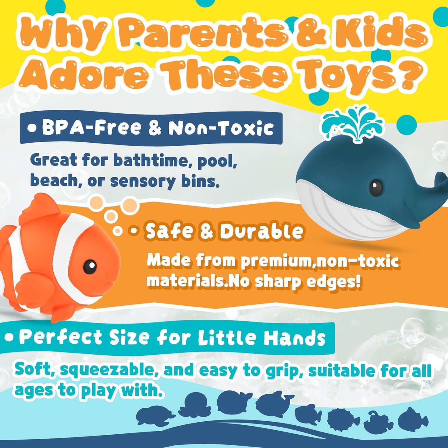 8 PCS Ocean Animal Bath Toys Mold Free Infant Bath Tub Toys for 12 Months - No Hole Bathtub Toys