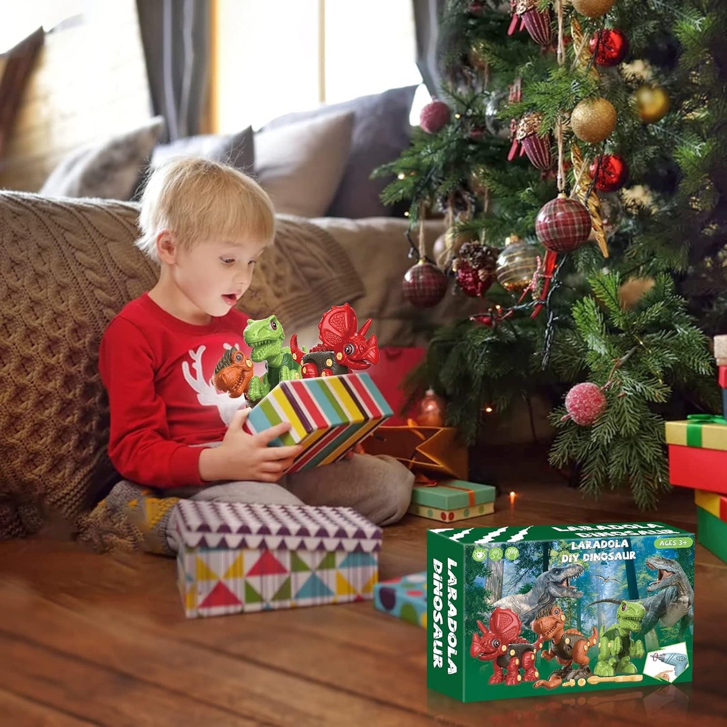 Laradola Dinosaur Toys for 4 5 6 7 8 Year Old Boys, Take Apart Dinosaur Toys for Kids 3-5 5-7 STEM Construction Building Kids Toy with Electric Drill, Party Birthday Gifts