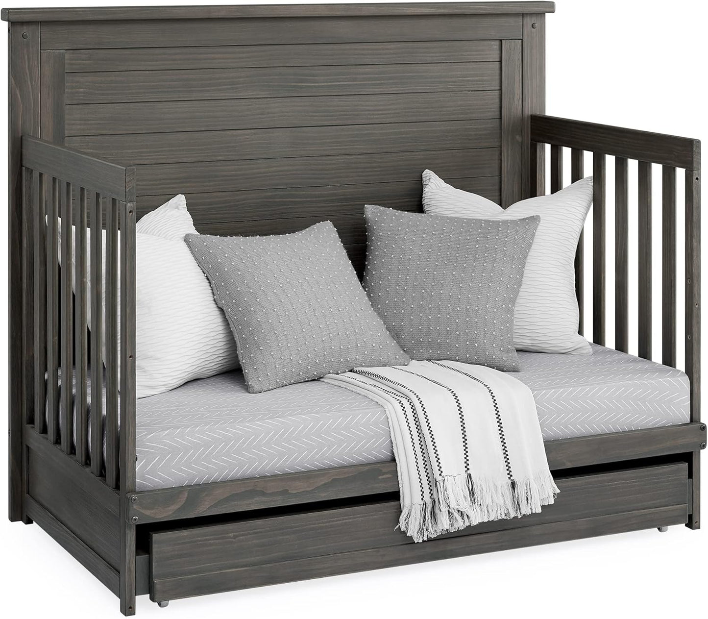 Delta Children Simmons Kids Caden 6-in-1 Convertible Crib with Trundle Drawer, Greenguard Gold