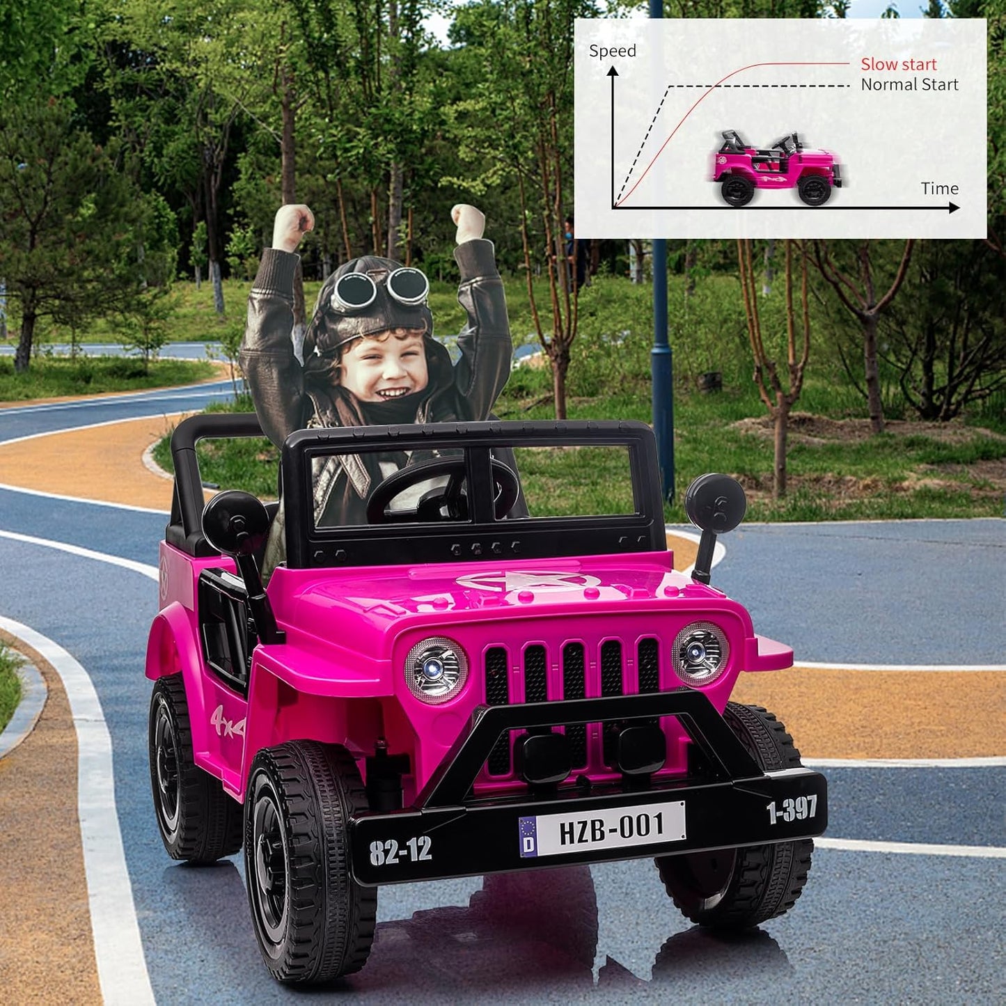 Ride on Truck Car, 12V Electric Ride on Car with Remote Control, MP3, LED Lights, Suspension System, Double Doors, Safety Belt, Ride-on Toy for Kids Aged 3-8 Years