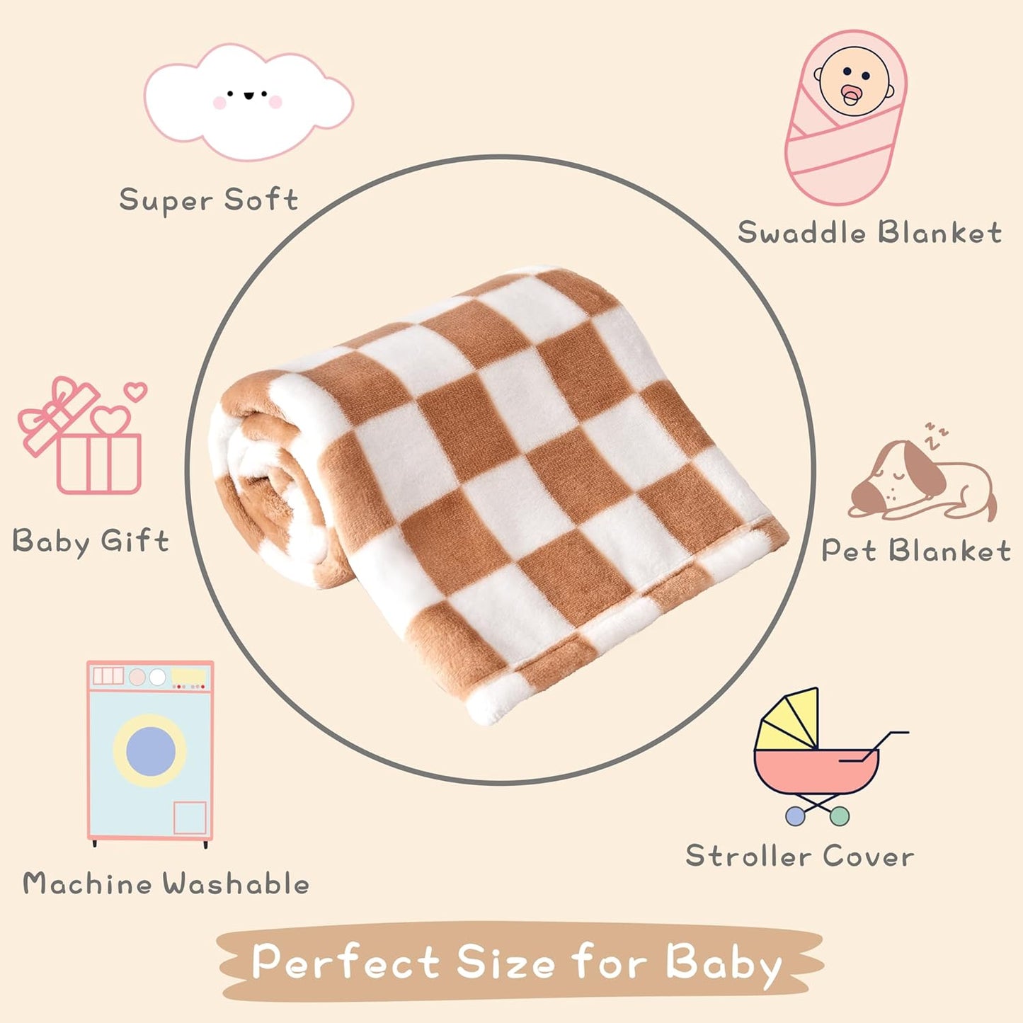 Yurhap Checkered Baby Blanket Fleece Baby Blankets Neutral for Boys Girls, Super Soft Warm