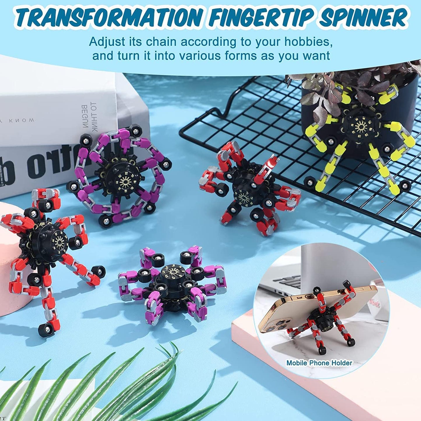 20pcs Random Fidget Spinners,DIY Deformable Robot Fingertip Toys,Decompression Spinner,Deformable Creative Mechanical Gyro Toys,Stress Relief Mechanical Chain Toy for Kids Adults,Party Supplies