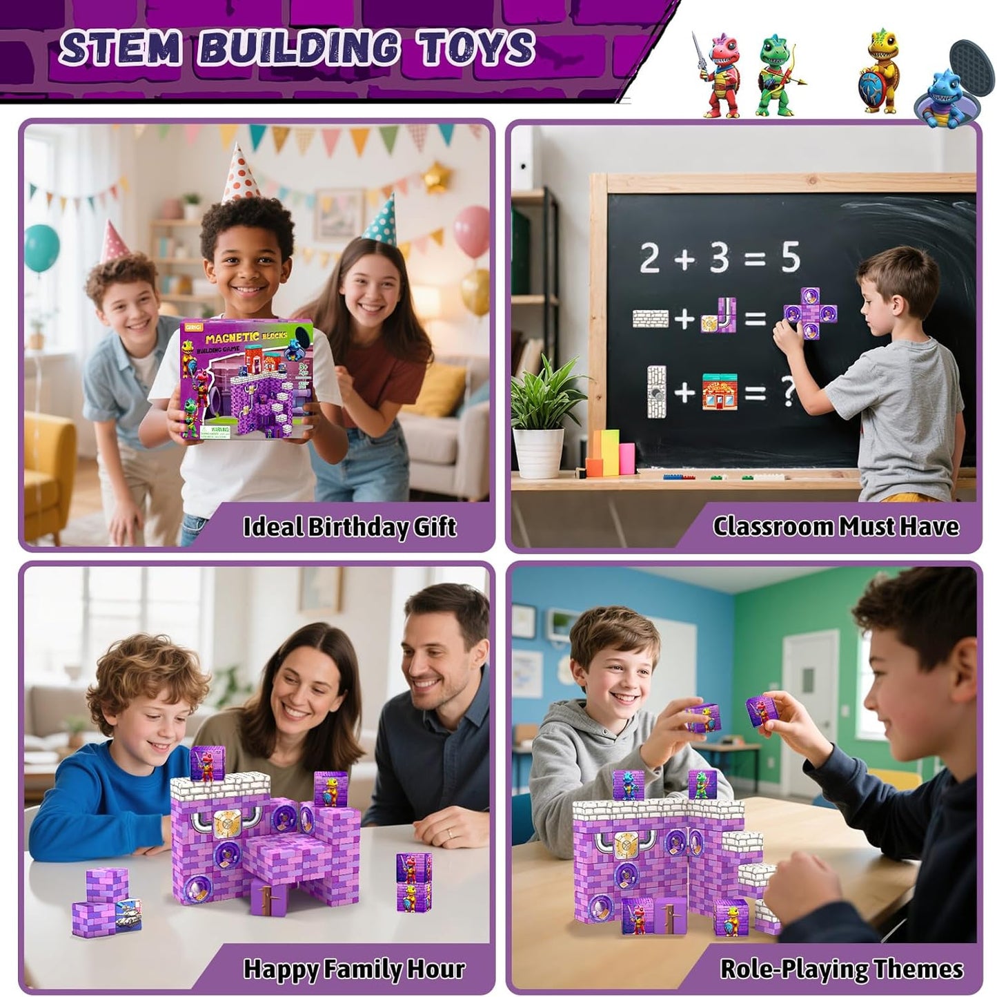 Magnetic Blocks,Building Toys for Kids, Dinosaur Adventure Magnet Building Cubes, Sensory Montessori Toys for 3+ Year Old Boys & Girls, Ideal Gifts for Ages 5-7 8-13, with ASMR Sounds and Clicking