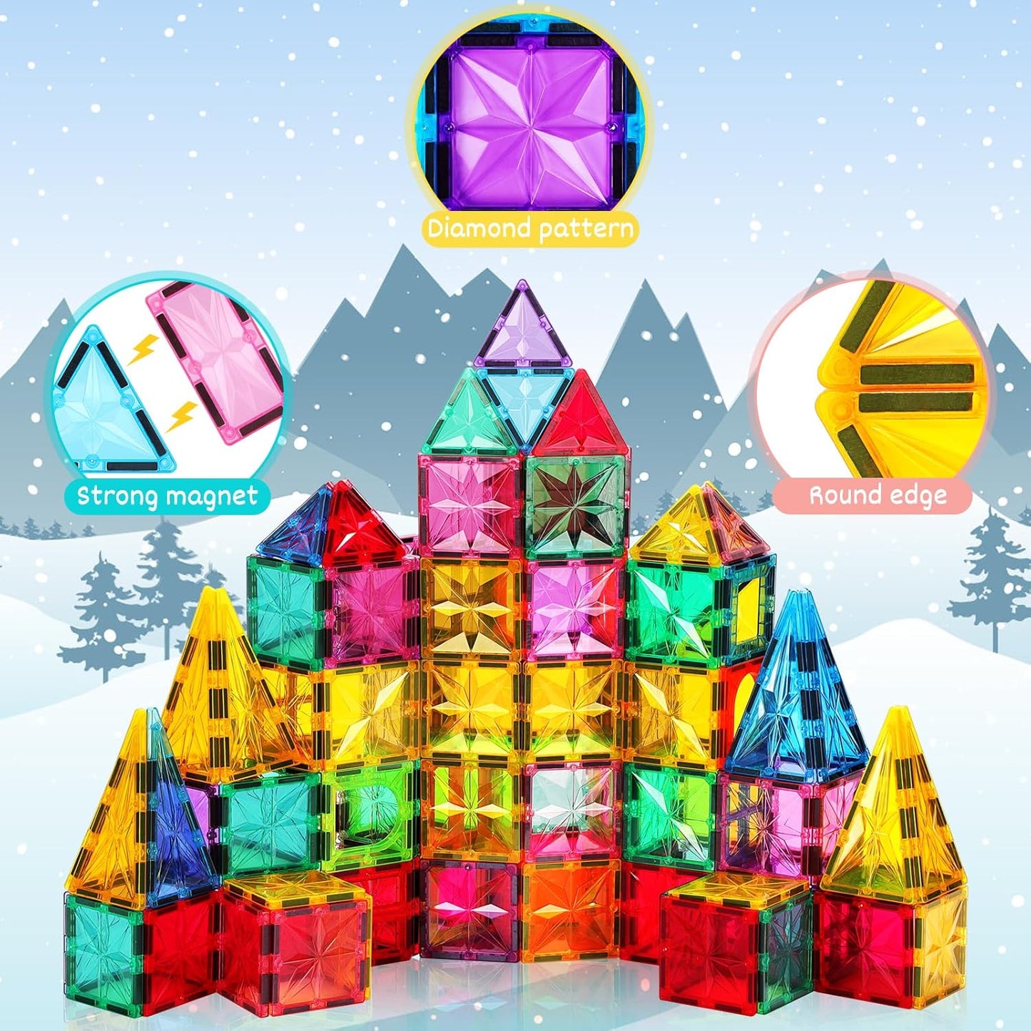 Magnet Tiles, 60PCS Magnetic Building Blocks, Magnetic Tiles, Square Building Castle, Preschool Toys, STEM Stacking Construction Toys for Boys Girls