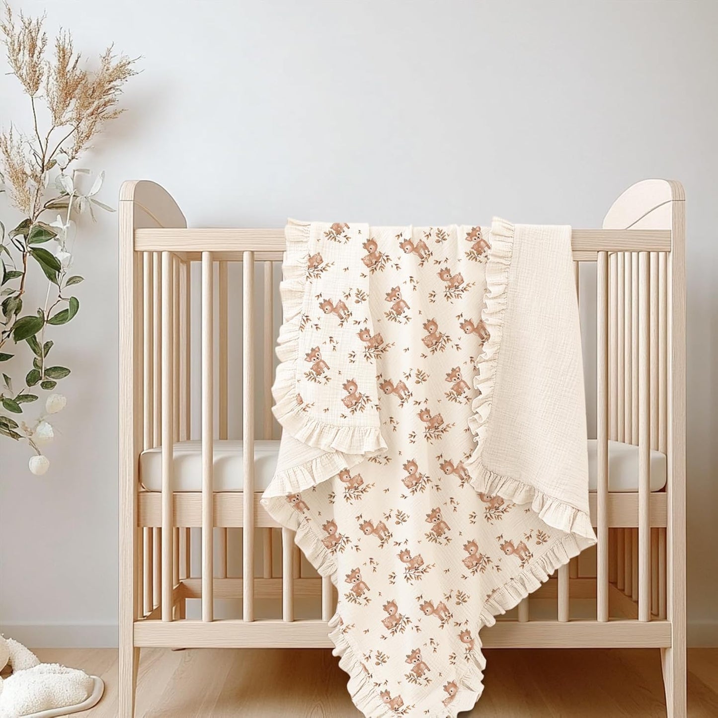 Konssy Flounce Muslin Baby Blankets, Cotton Crib Blanket for Baby Infant Toddler, Super Soft and