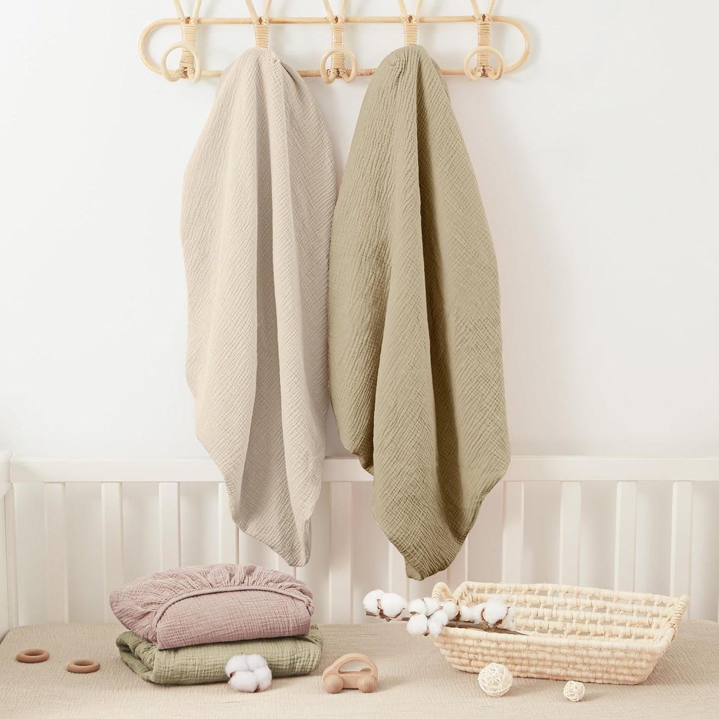 Bearmoss Muslin Mini Crib Sheets for Pack N Play Mattress - 100% Cotton - 38"x24" Soft Breathable