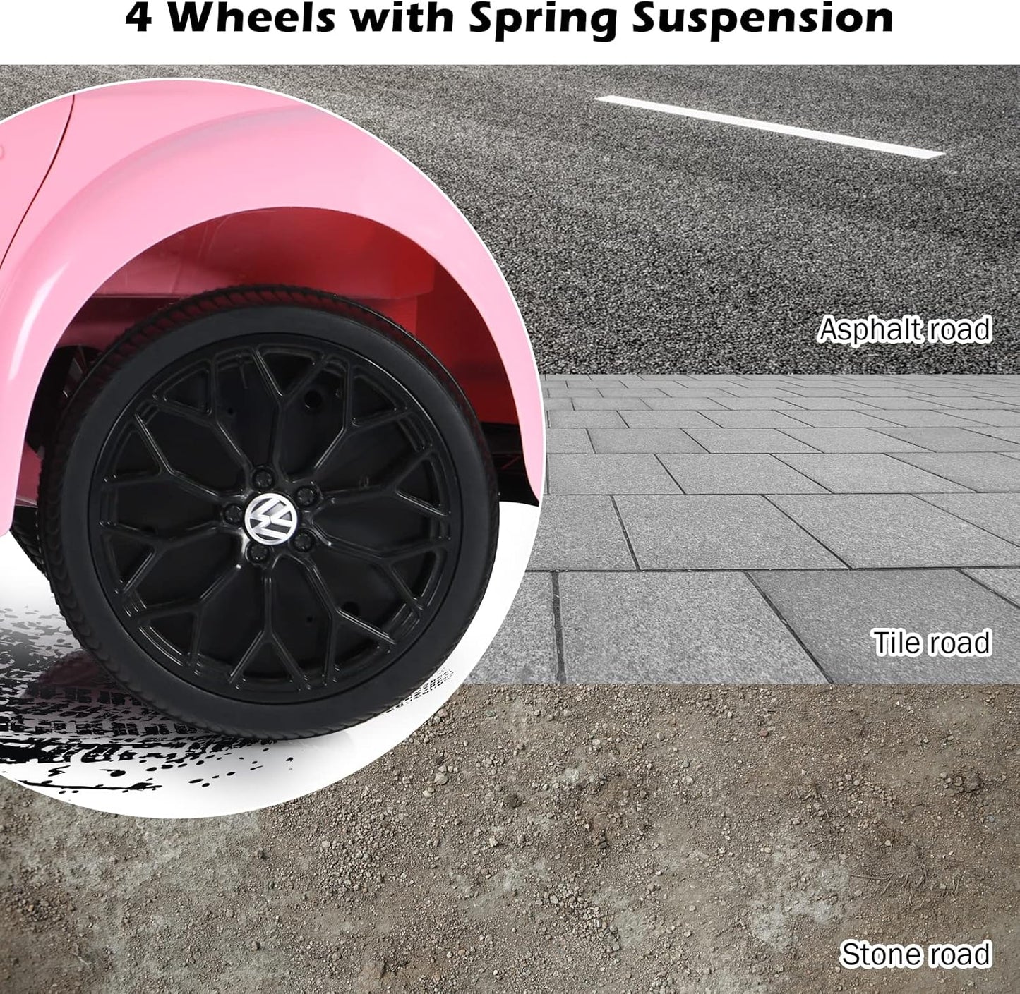 Costzon Ride on Car, 12V Licensed Volkswagen Beetle Battery Powered Vehicle w/Remote Control, Spring Suspension, Lights, USB, Horn, Music, 4 Wheeler for Boy Girl Gift, Electric Car for Kids, Pink