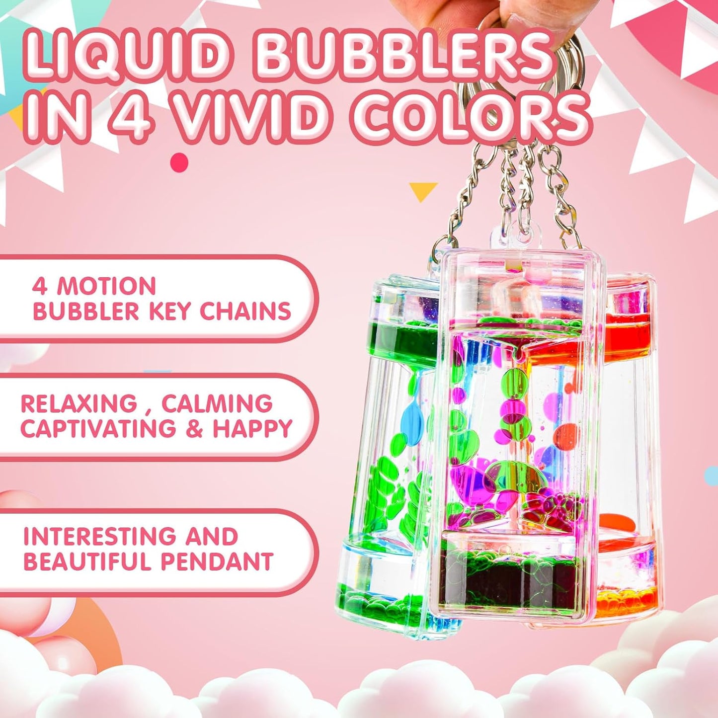 4 Pack Colorful Liquid Motion Keychain, Acrylic Sensory Toy for Stress Relief, Holiday Gift for Kids & Adults