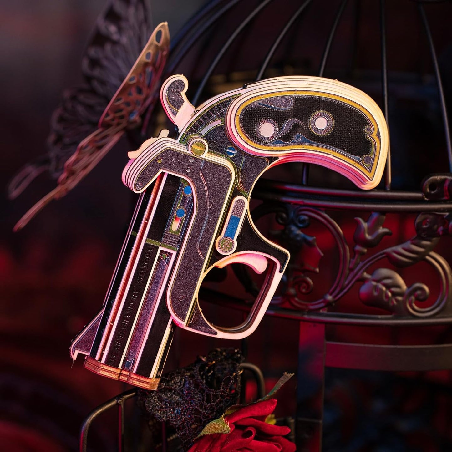 MU Wooden Puzzle for Adult Toy Gun Derringer-Obsidian Knight Defender Puzzles Building, AK47 Revolver Rubber Band Pistol Toys Desert Eagle 3D Metal Model Kits, DIY Kits Xmas Birthday Gifts Desk Decor