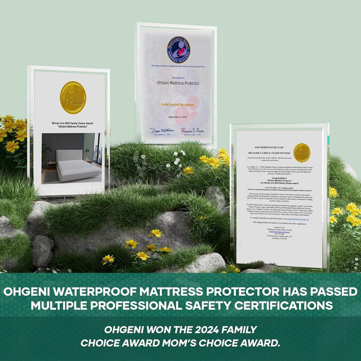 OhGeni 100% Waterproof Mattress Protector, Twin-Gray Size Mattress Pad, Fits 6"-20" Mattresses with