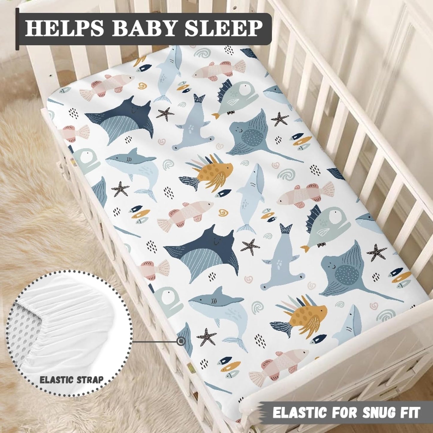 Colorful Fishes Fitted Crib Sheet Ocean Animals Baby Crib Sheet Fit Standard Crib and Toddler Mattress,Crib Mattress Sheets for Boys Girls 28"x52"