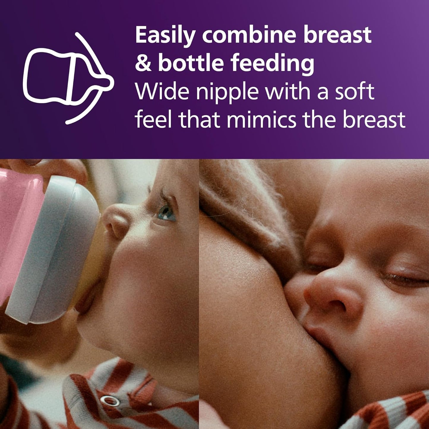 Philips Avent Natural Baby Bottles with Natural Response Nipples (Slow Flow, Flow 2), 4oz, Pink
