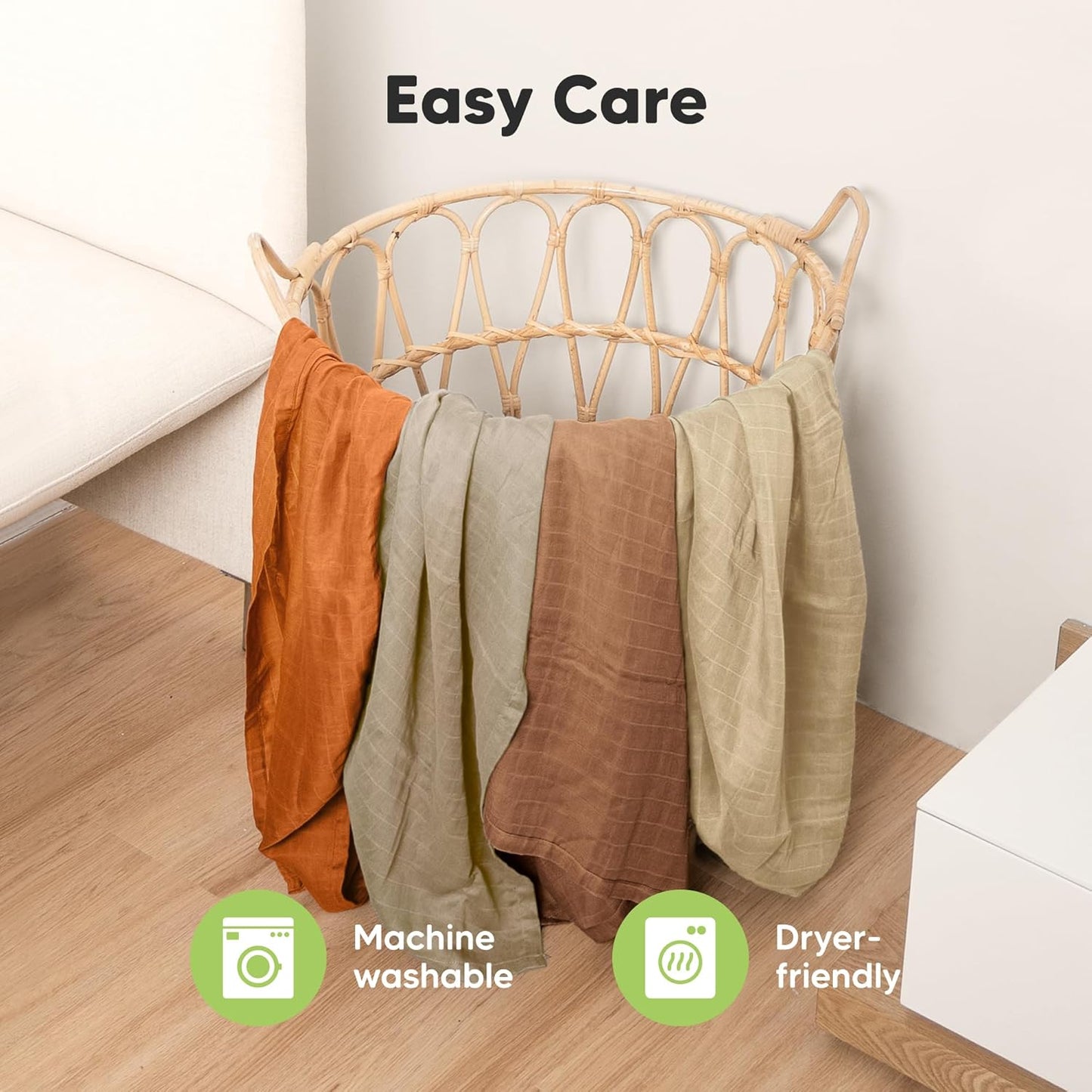 4-Pack Muslin Swaddle Blankets for Boys, Girls - Organic Baby Swaddles for Newborns, Soft &