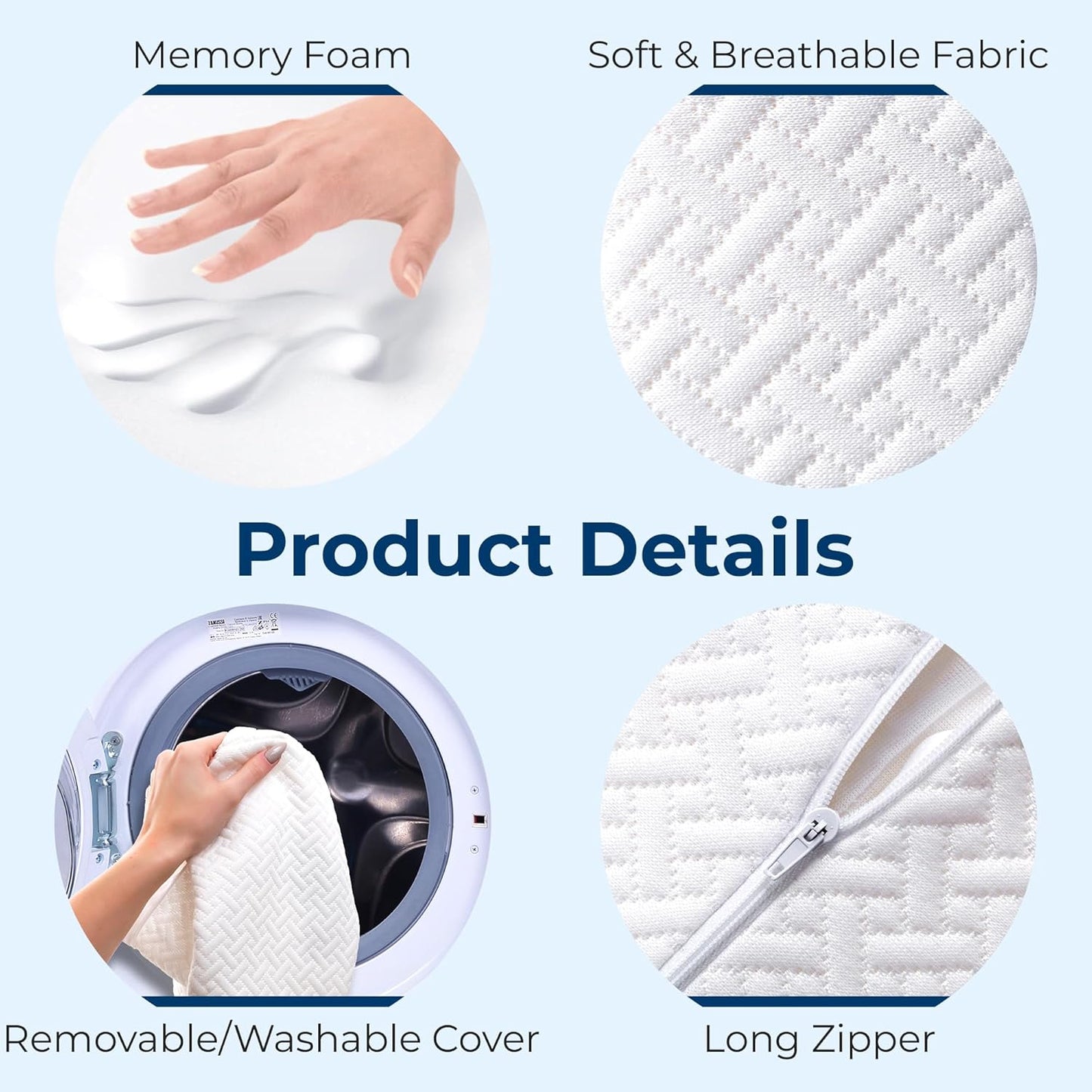 5 STARS UNITED Large Knee Pillow for Side Sleepers - Hip Pain Relief, Memory Foam Leg Cushion for Side Sleeping - Between Legs Pillow for Sciatica & Lower Back Pain, White